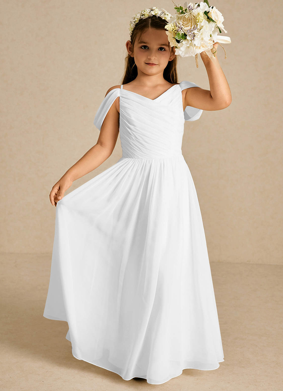 Azazie Chelle White A-Line Pleated Chiffon Dress | Azazie