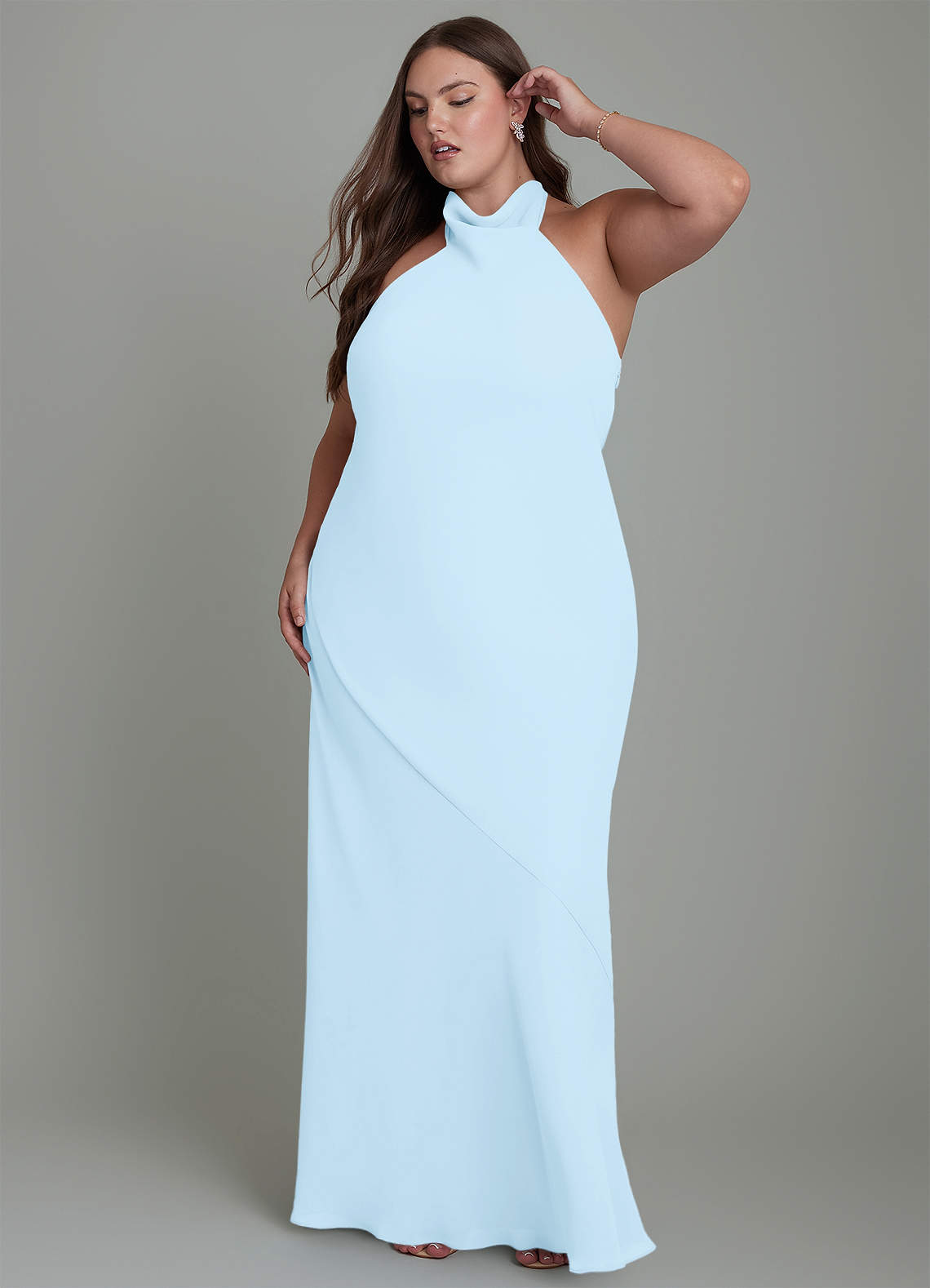 Azazie Velli Bridesmaid Dresses Sky Blue Mermaid High Neck Chiffon Dress image10