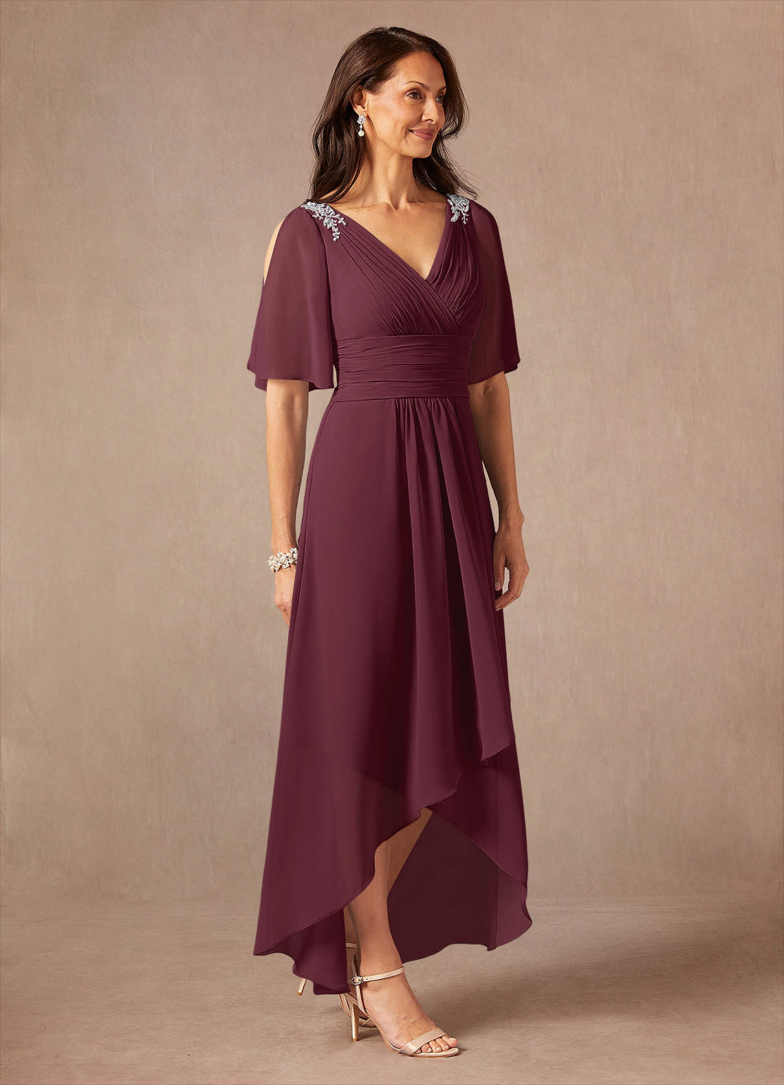 Azazie Pascual Mother of the Bride Dresses Cabernet A-Line Pleated Chiffon Dress image4