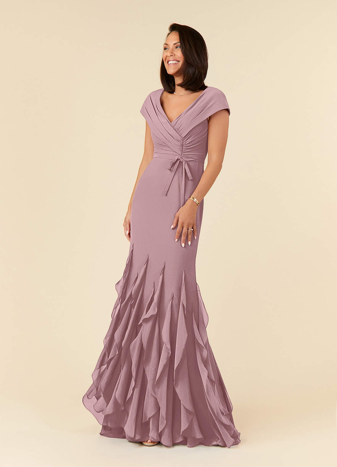 Azazie Bailora vestidos de madre de la novia Vestido de Rosa Polvorienta de Gasa de Sirena con Volante image1