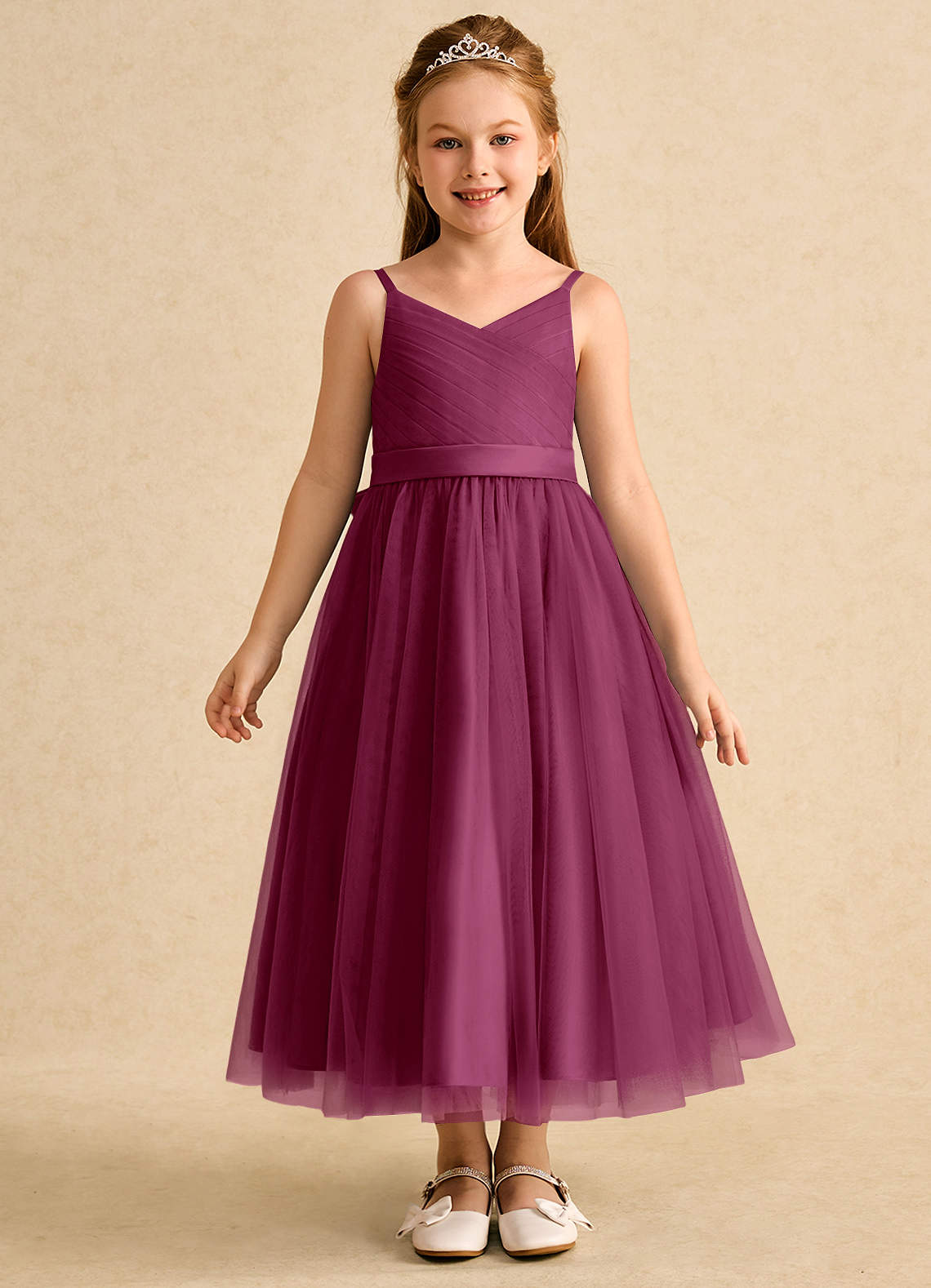 Azazie Patootie vestidos de niña de las flores Vestido de Mora de Tul de Corte En A con Tirante Espagueti image1