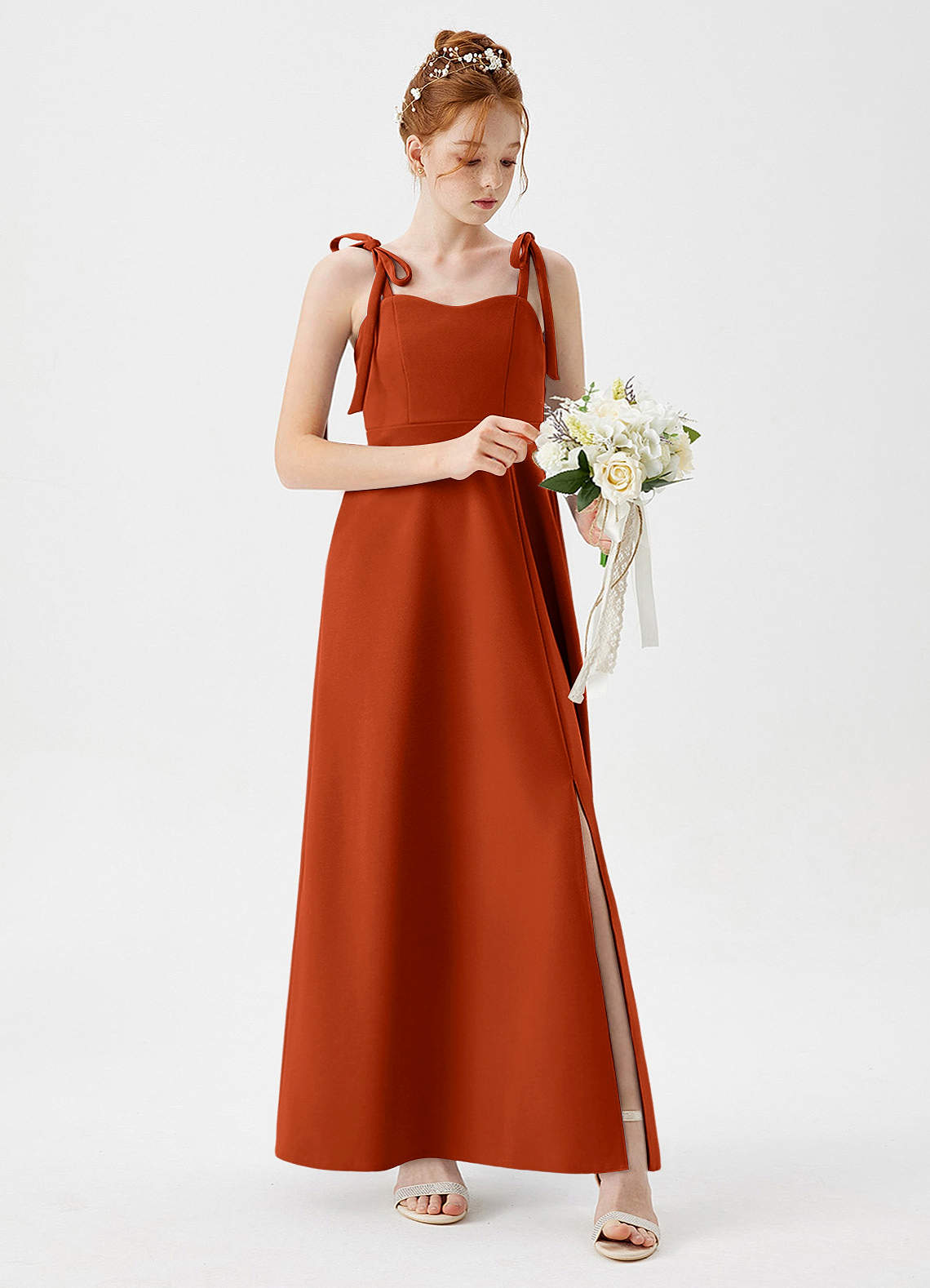 Azazie Rosey Junior Vestido de Pimenton de Crepé elástico de Corte en A con Escote de Corazón image1