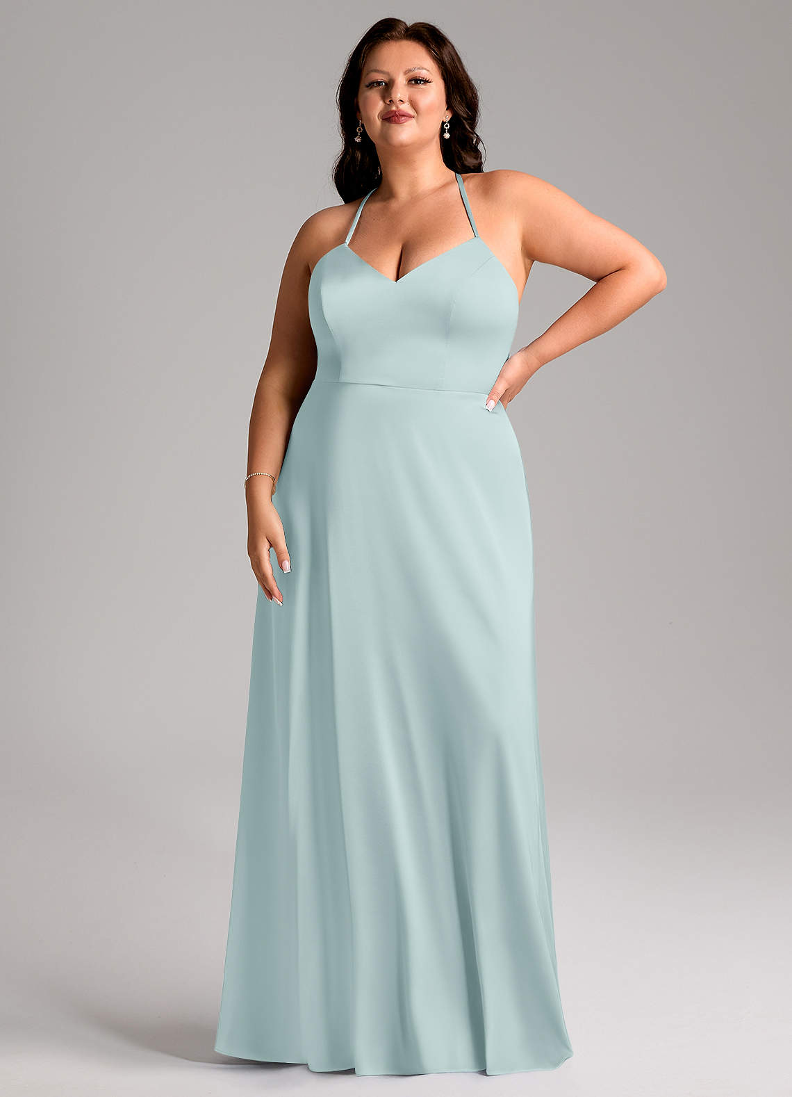 Azazie Mei Bridesmaid Dresses Mist A-Line V-Neck Stretch Satin Dress image1