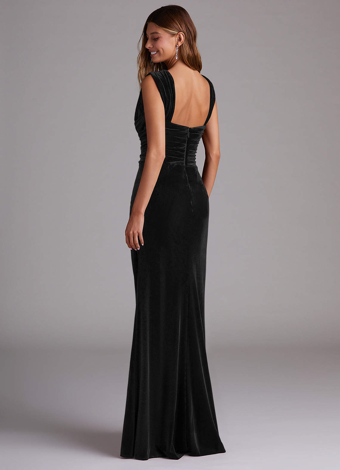 Azazie Genesis Bridesmaid Dresses Black Sheath Pleated Velvet Dress image5