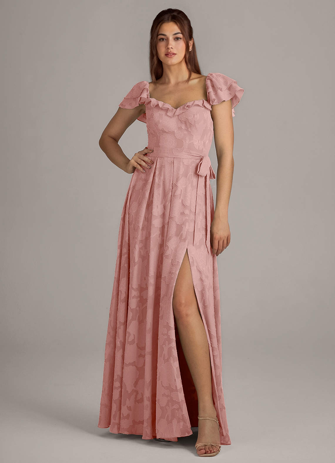 Azazie Aricella Bridesmaid Dresses Rosette A-Line Corset Floral Burnout Dress image1