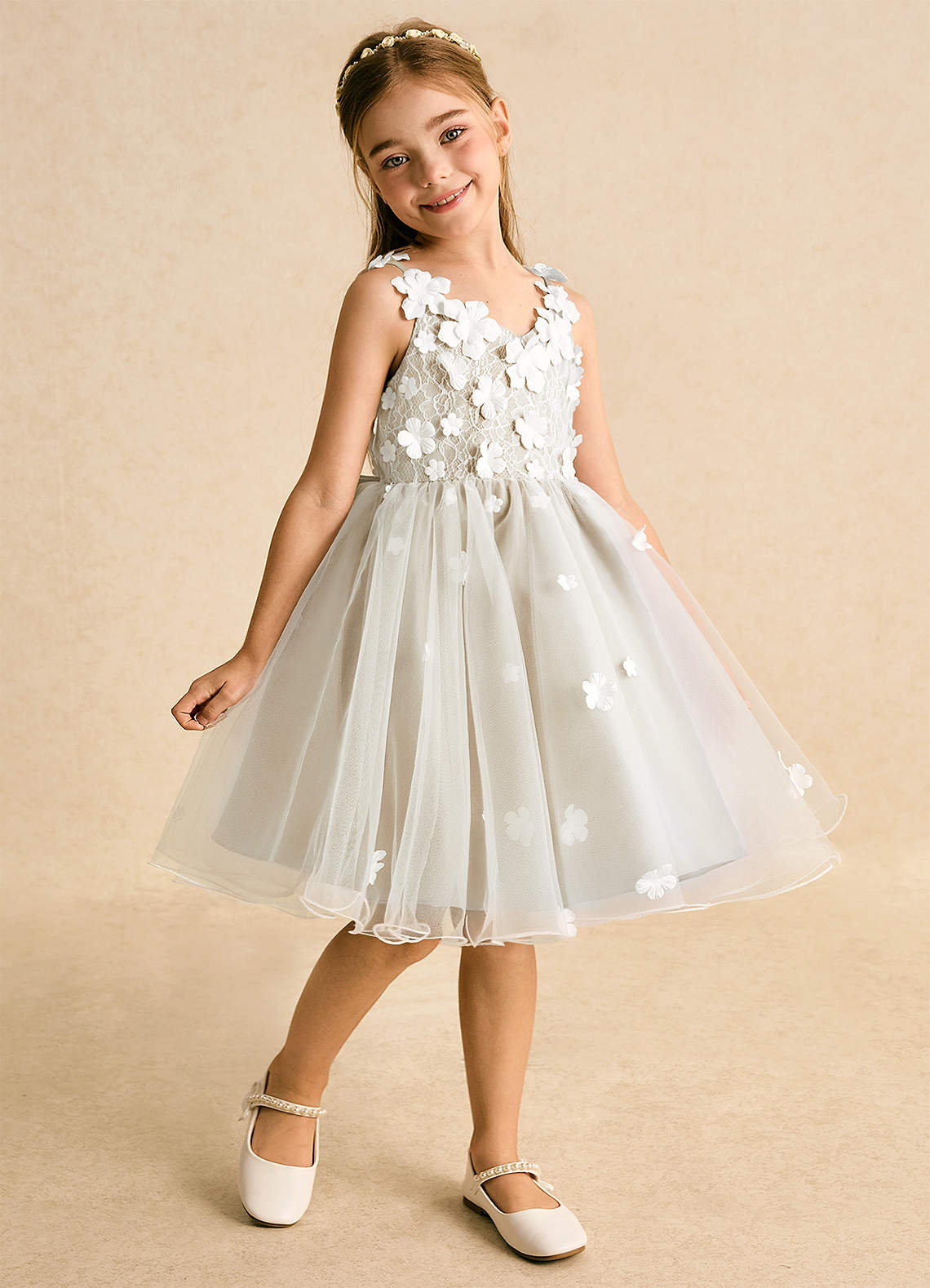 Azazie Junebug Flower Girl Dresses Ivory Champagne Ball-Gown Lace Tulle Dress image1