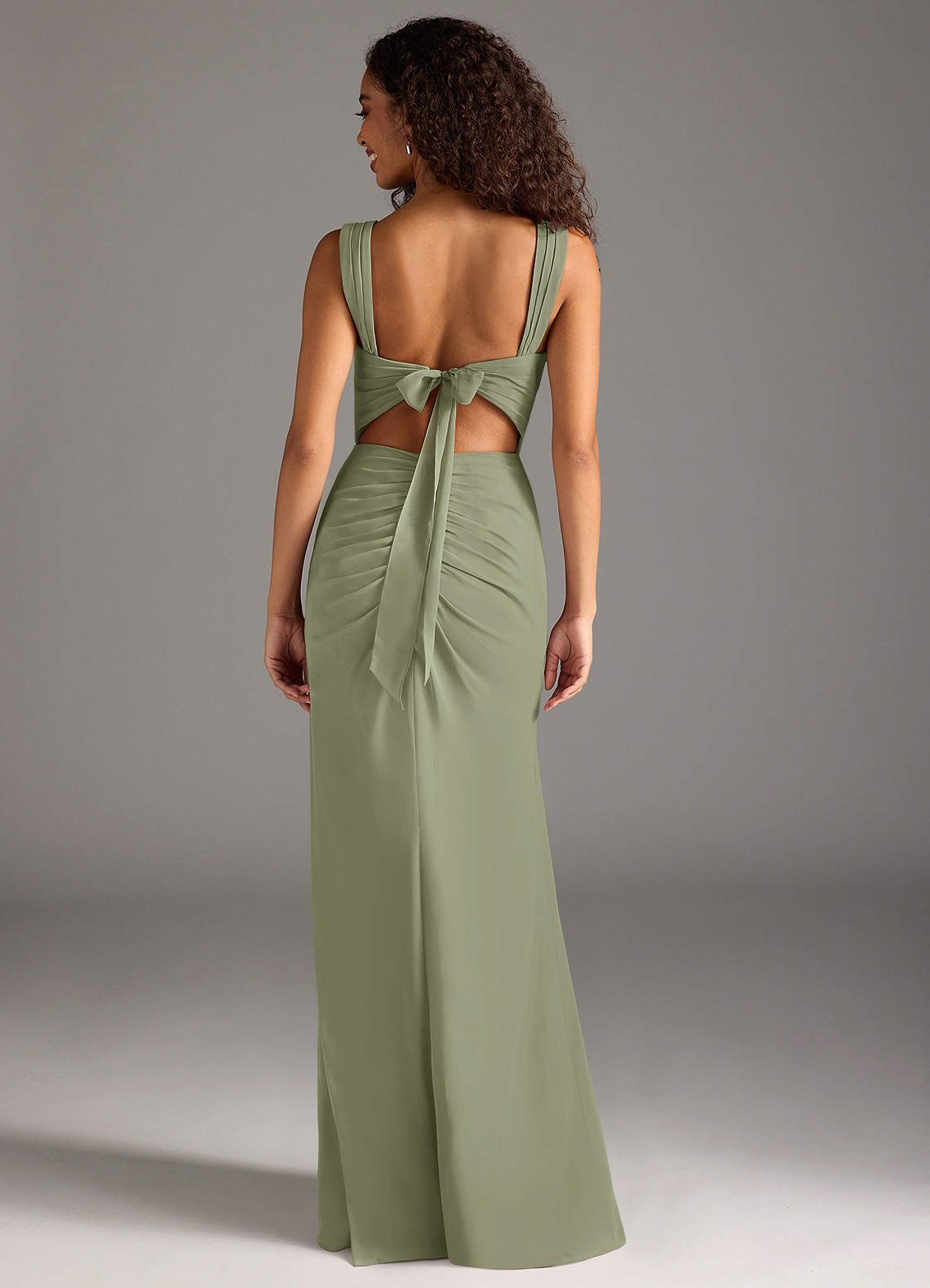 Azazie Jesaphine Bridesmaid Dresses Pistachio Sheath Bow Chiffon Dress image1