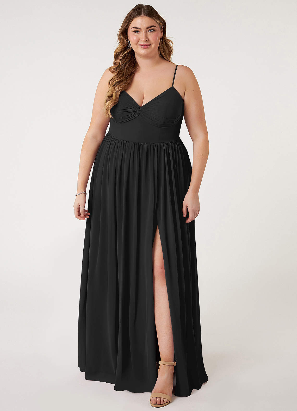 Azazie Zeya Bridesmaid Dresses Black A-Line V-Neck Pleated Chiffon Dress image5