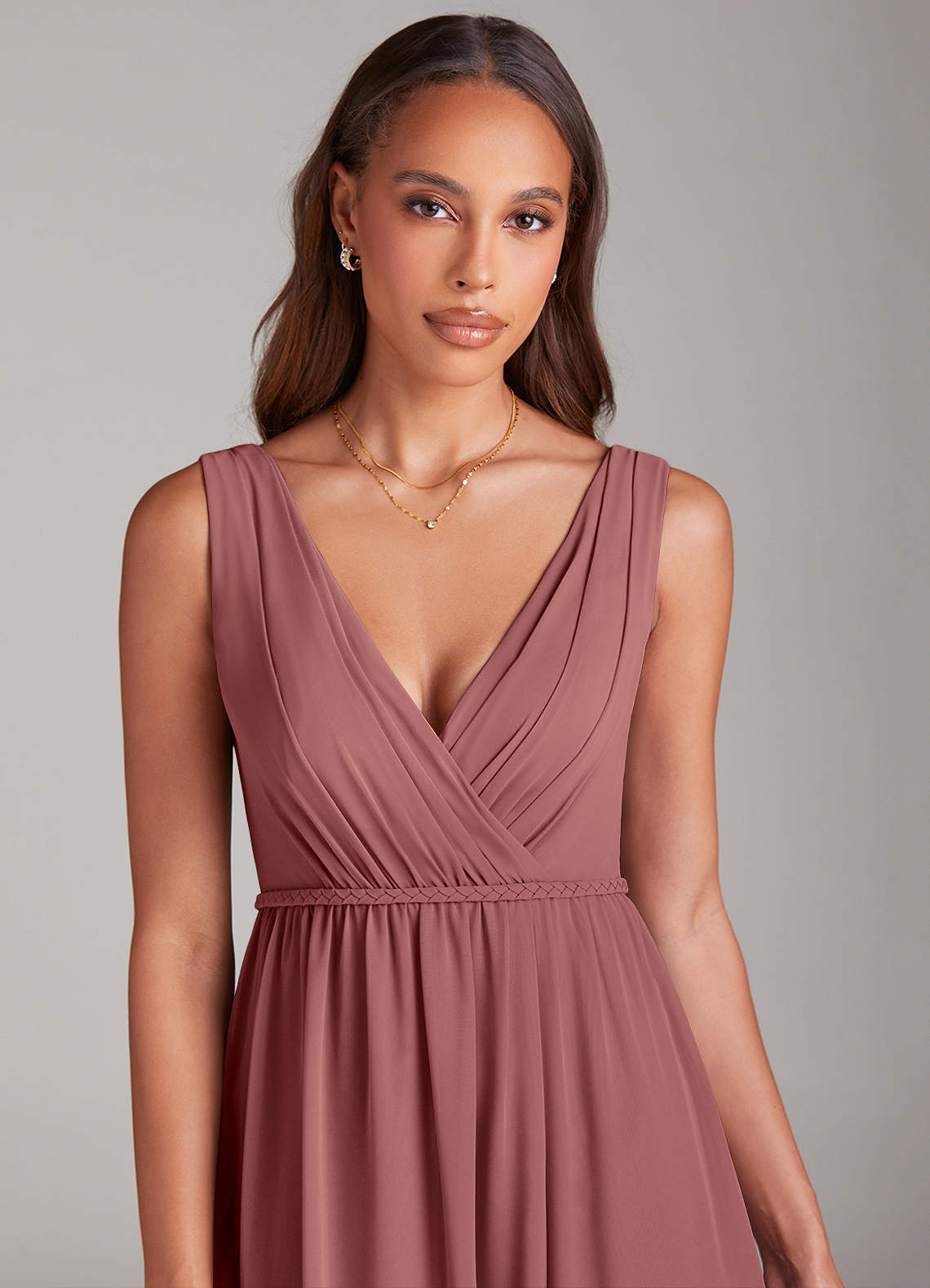 Azazie Tanicia Bridesmaid Dresses Amethyst A-Line Pleated Chiffon Dress image4