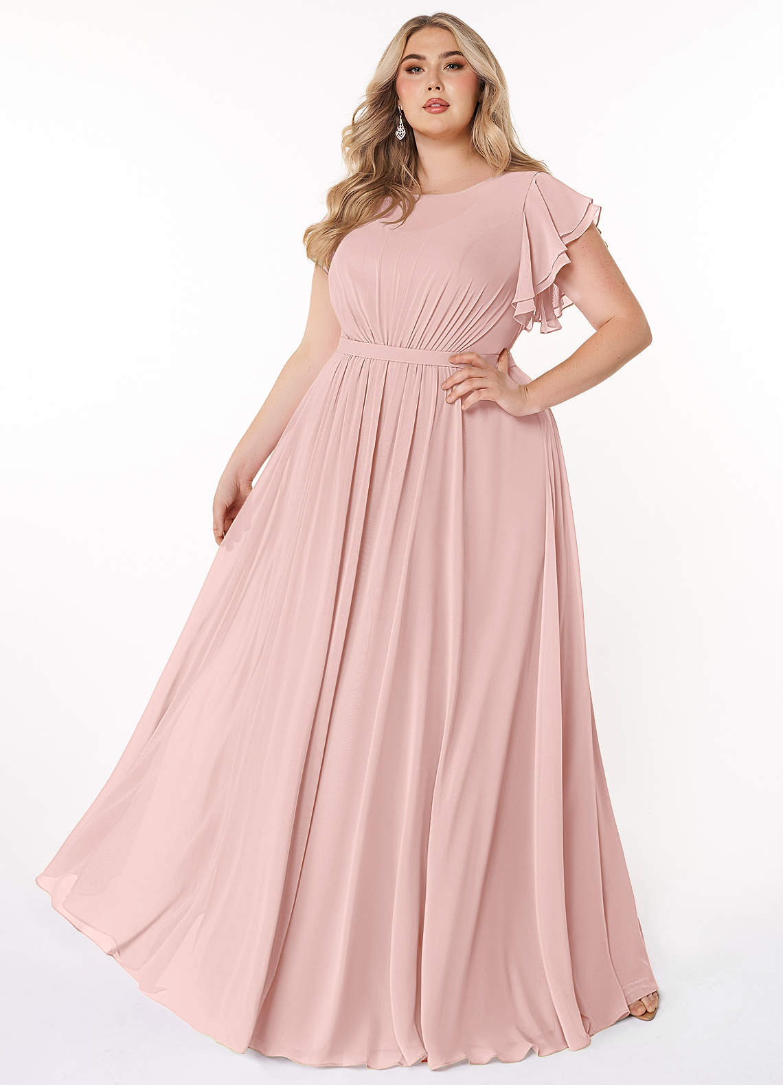 Azazie Daphne Modest Bridesmaid Dresses A-Line Ruffled Chiffon Floor-Length Dress image1