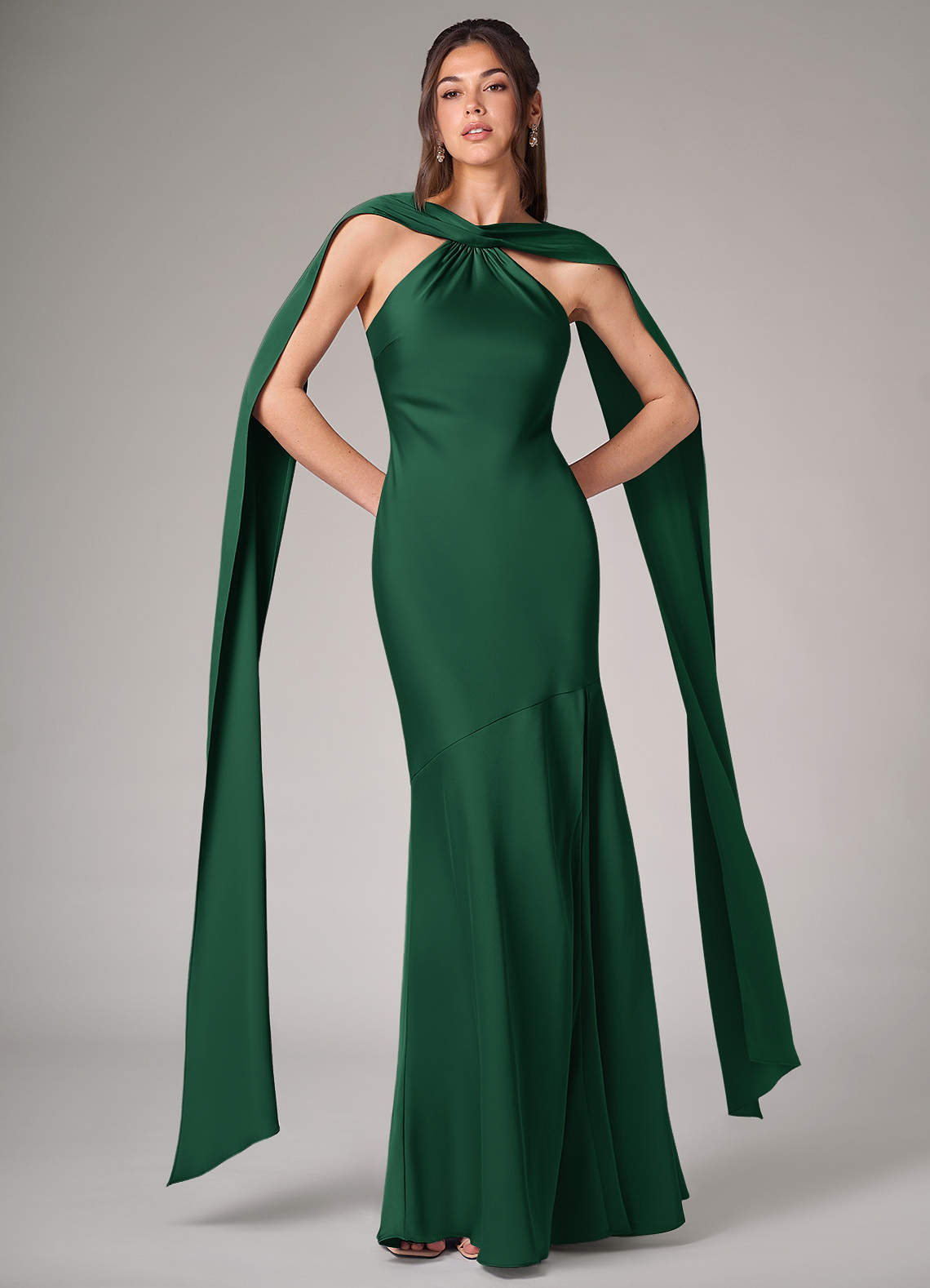 Azazie Kinsley Bridesmaid Dresses Dark Green Mermaid Side Slit Stretch Satin Dress image1