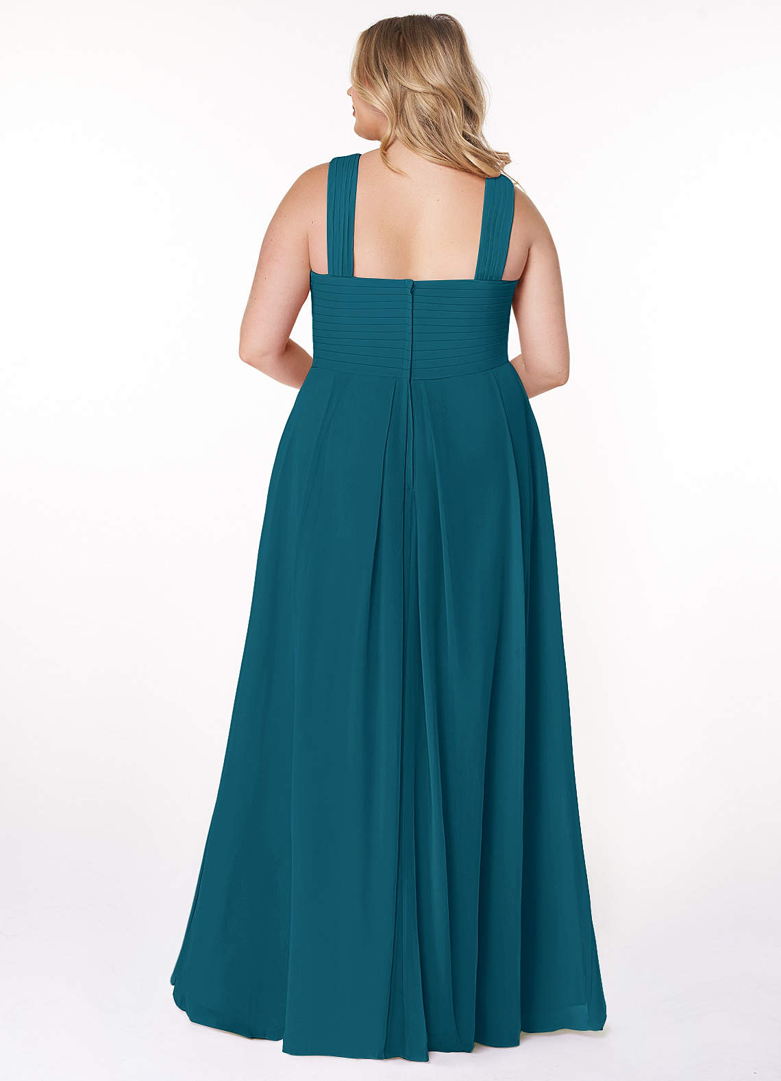 Azazie Plus Size A-Line Halter Neck Floor-Length Chiffon Bridesmaid Dresses - Ink Blue