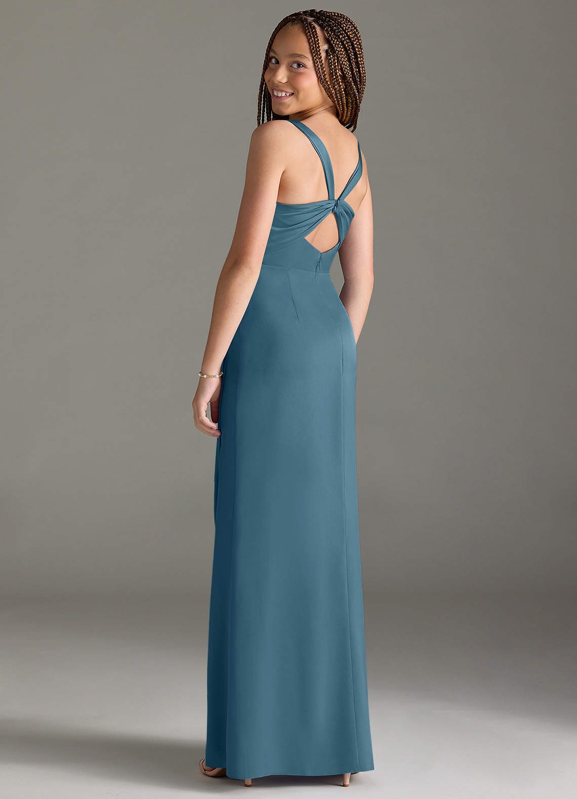 Azazie Mero Junior Bermuda Mermaid Pleated Stretch Satin Dress image1