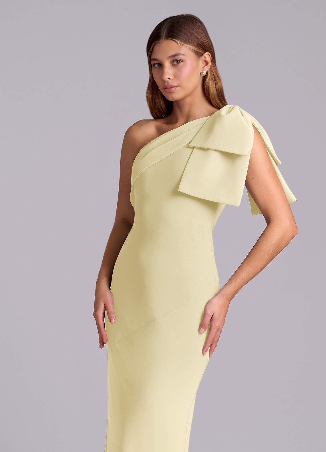 Azazie Yuanna Bridesmaid Dresses Lemon Sorbet Mermaid One Shoulder Chiffon Dress image6