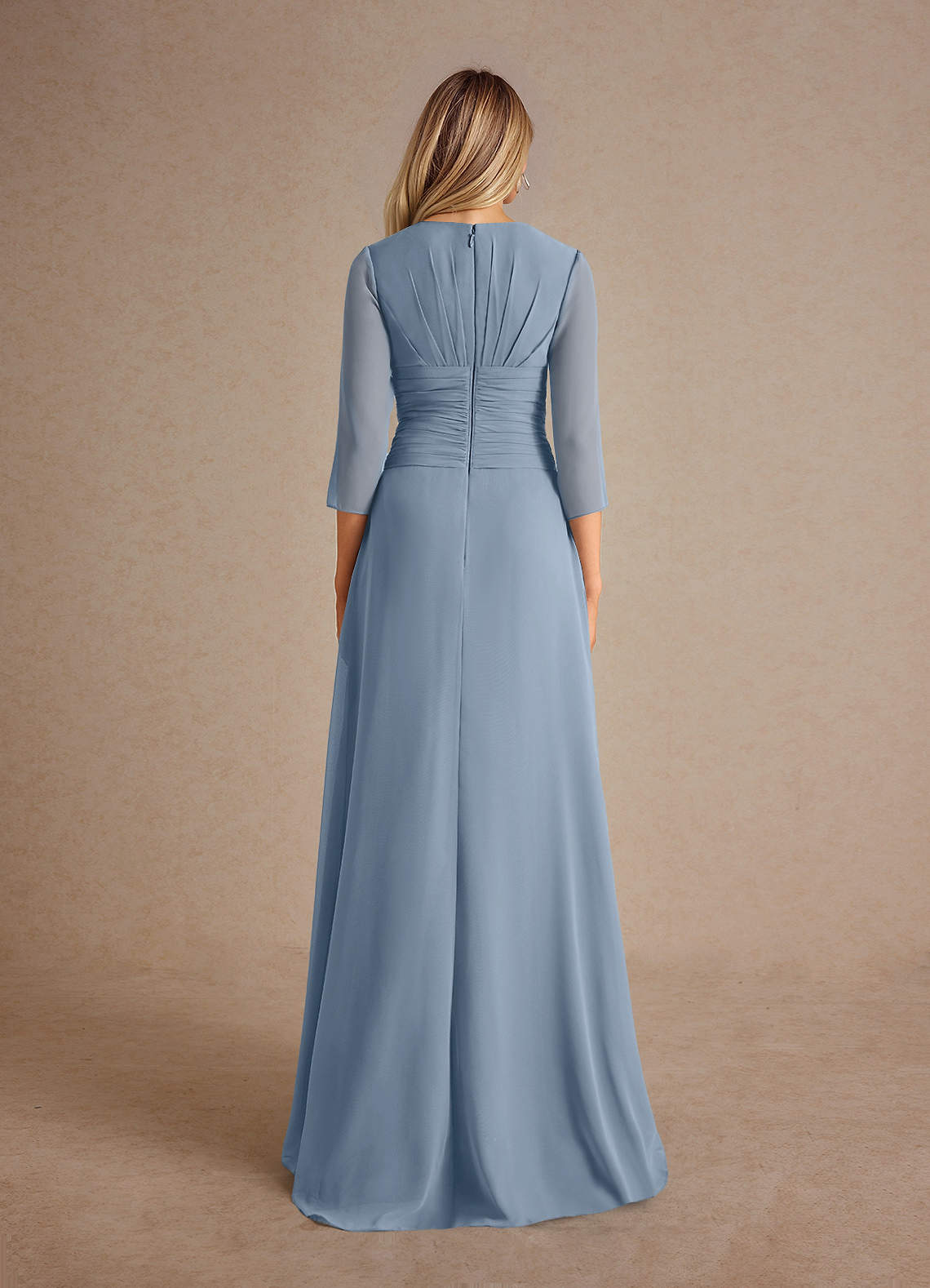 Azazie Mayfield Abiti per la Madre della Sposa Abito A-Line in Chiffon Plissettato Blu Polveroso image2