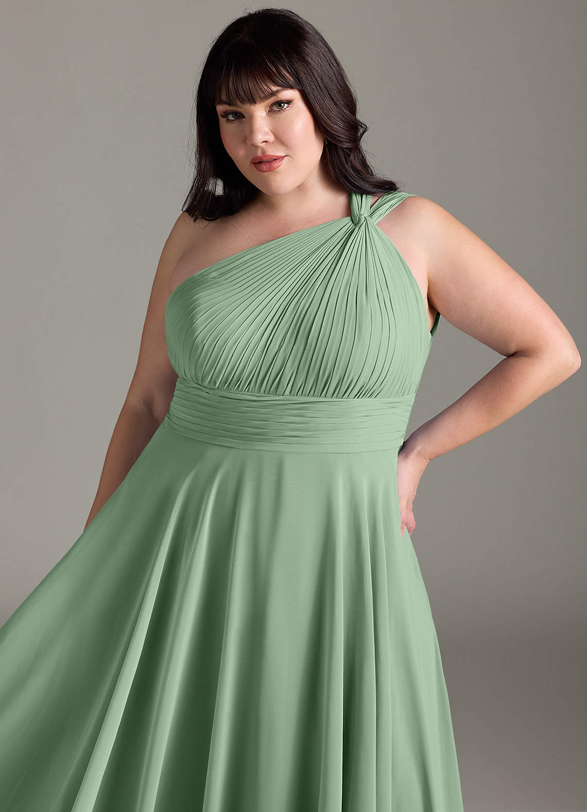 Azazie Charlize Jurken voor bruidsmeisjes Jurk van Chiffon met A-Lijn One-Shoulder Matcha image11