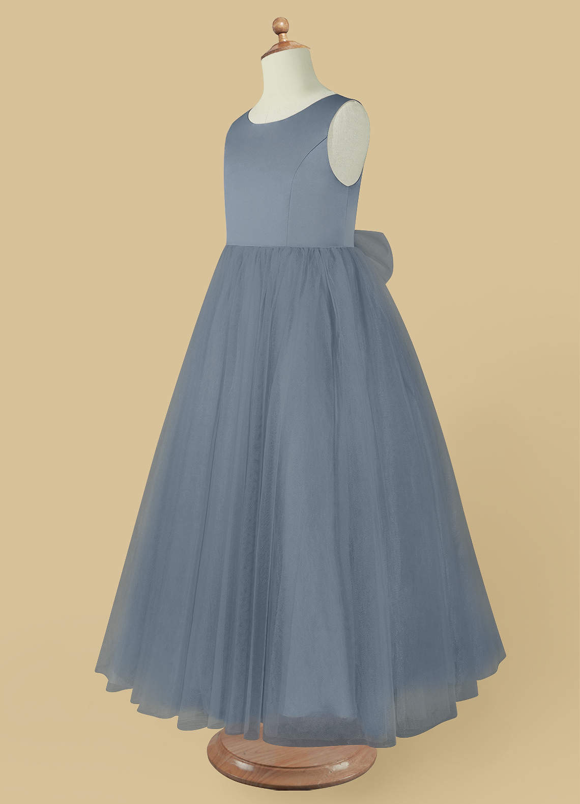 Azazie Muni Dusty Blue A Line Bow Tulle Dress Azazie