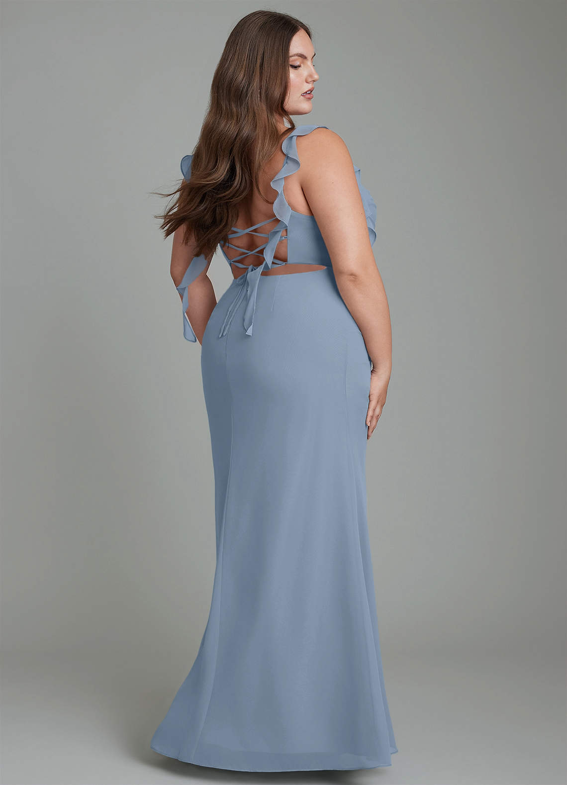 Azazie Jessamine Bridesmaid Dresses Dusty Blue Mermaid Corset Chiffon Dress image9