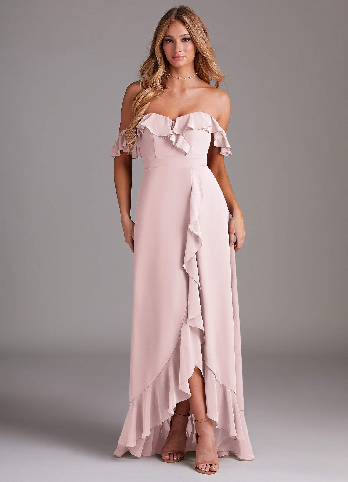 Azazie Lyra Bridesmaid Dresses Blushing Pink A-Line Chiffon Convertible Dress image1