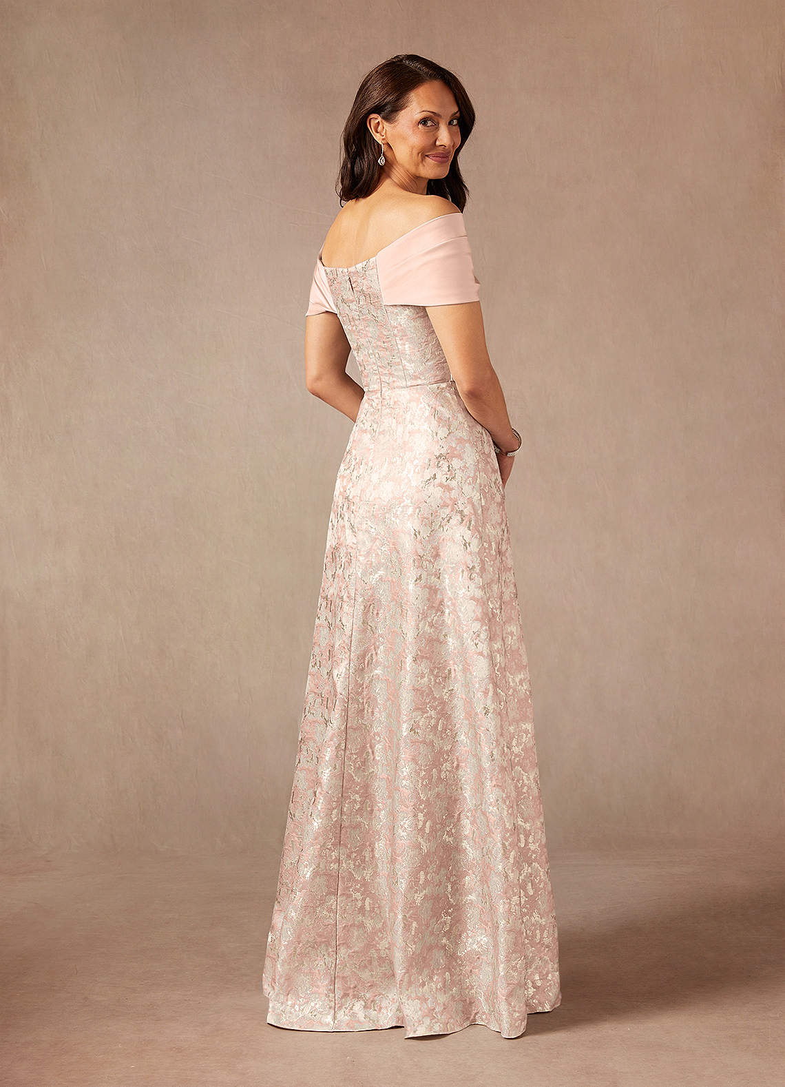 Azazie Amelia Dusty Rose A-Line Off the Shoulder Jacquard Dress