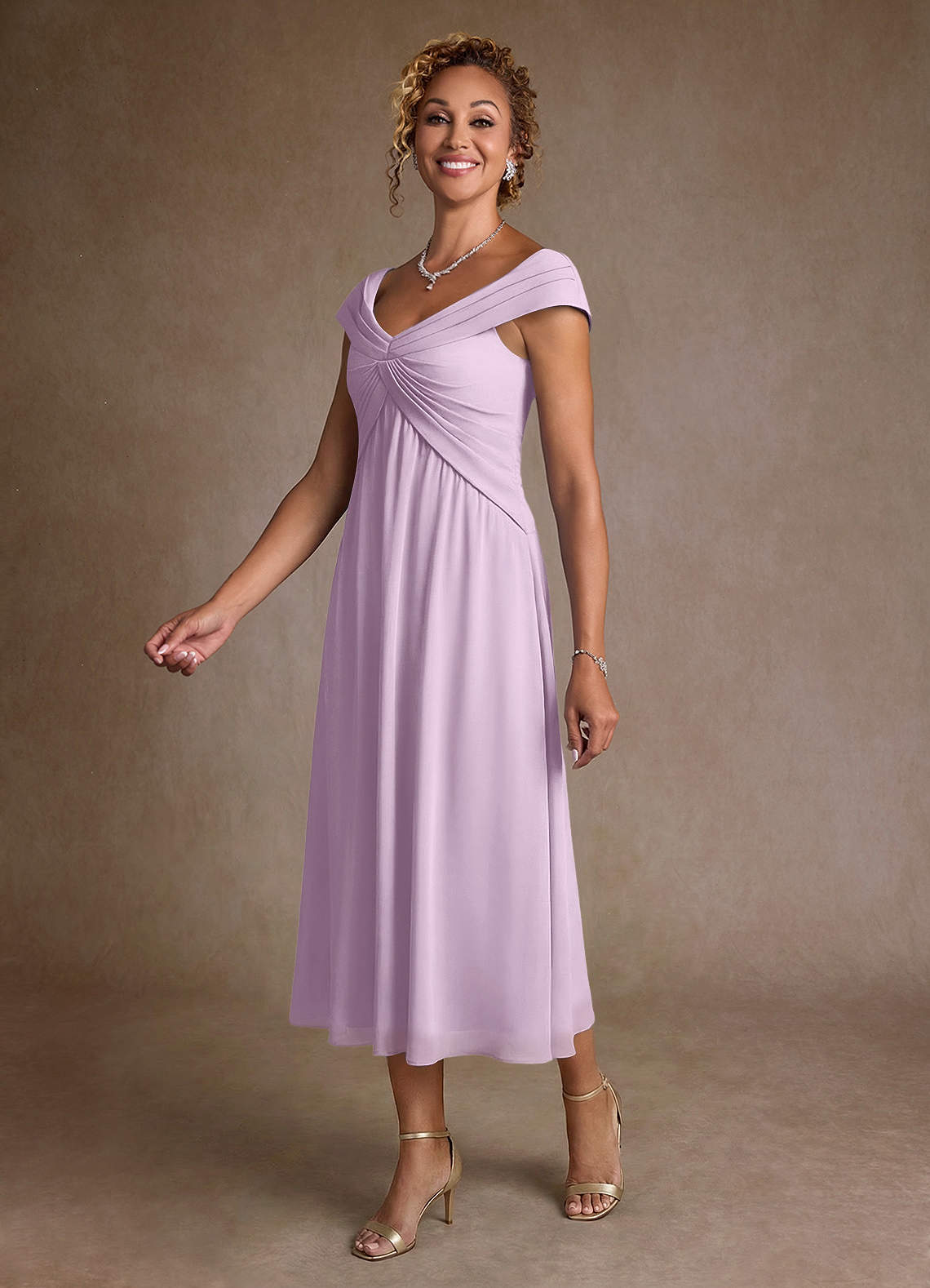 Azazie Mirta Schlussverkauf A-Linie Plissee Blumen-Burnout Kleid Frostiges Flieder image3