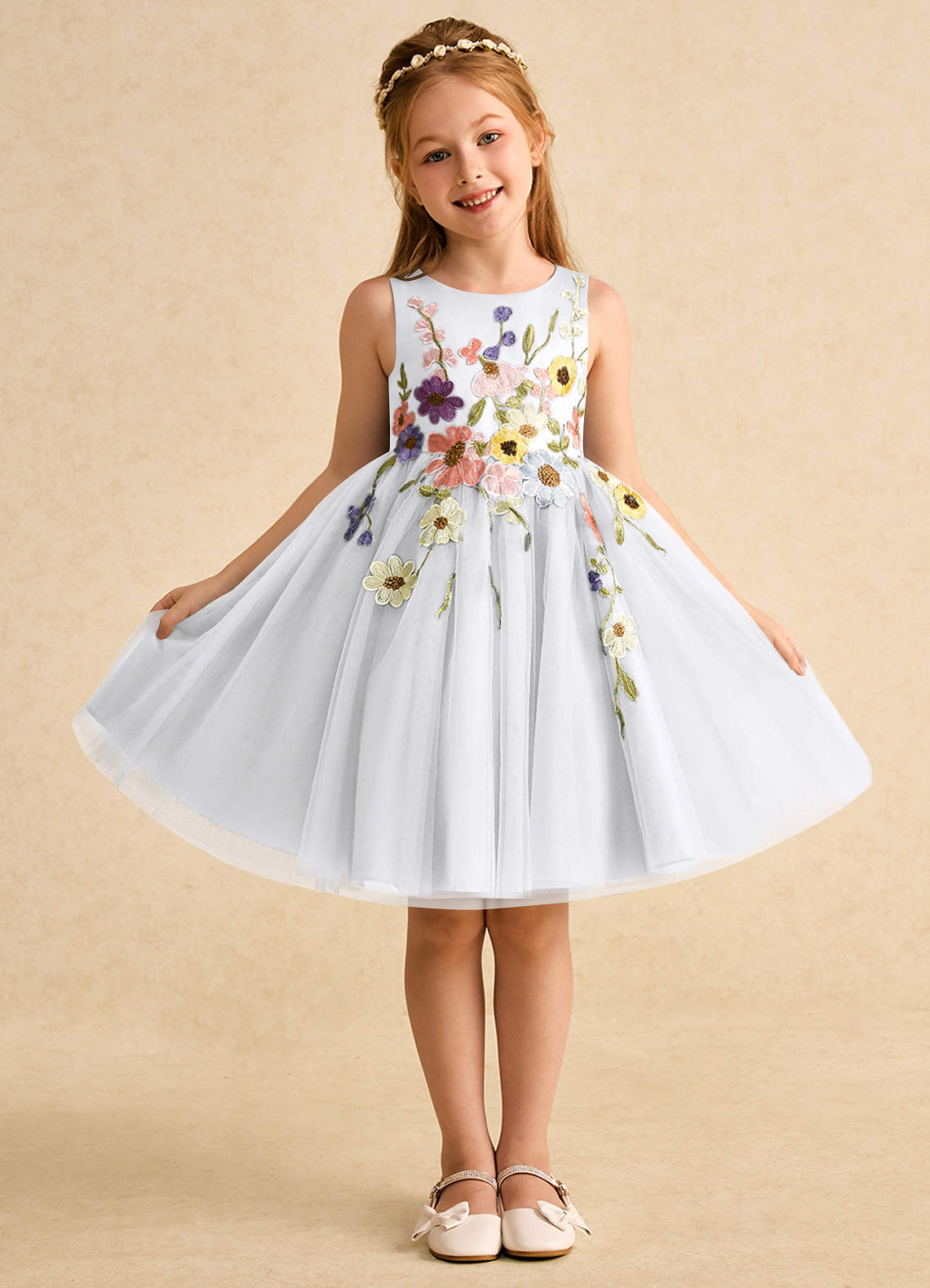 Azazie Prima Abiti da Ragazza di Fiori Abito A-Line in Tulle Fiocco Bianco image1