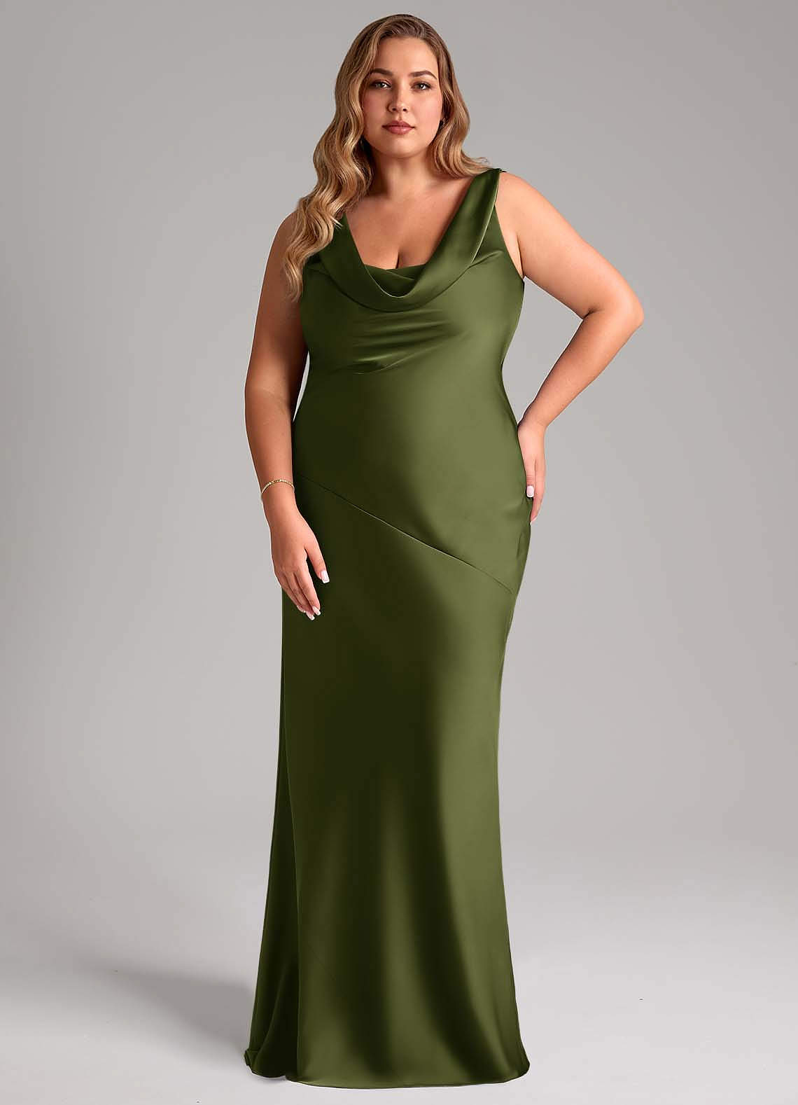 Azazie Rylina Bridesmaid Dresses Olive Mermaid Stretch Satin Dress image1