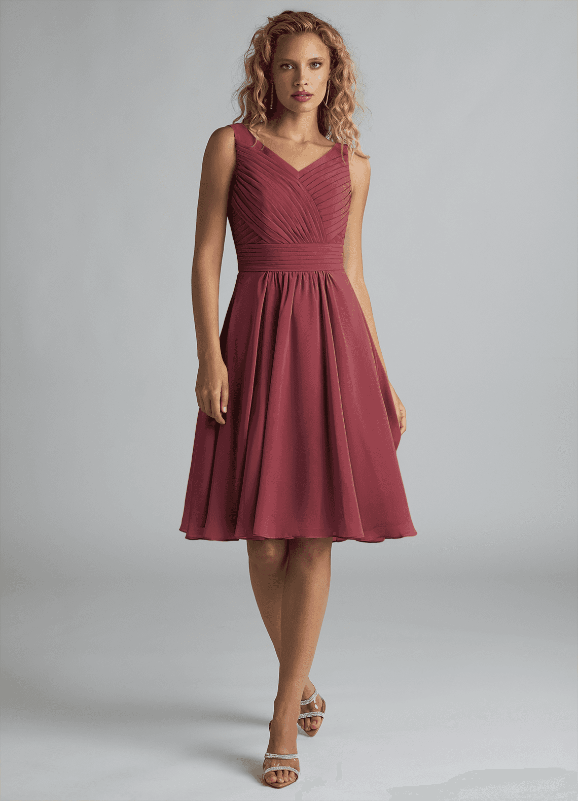 Azazie Grace Bridesmaid Dresses Merlot A-Line Pleated Chiffon Dress image1