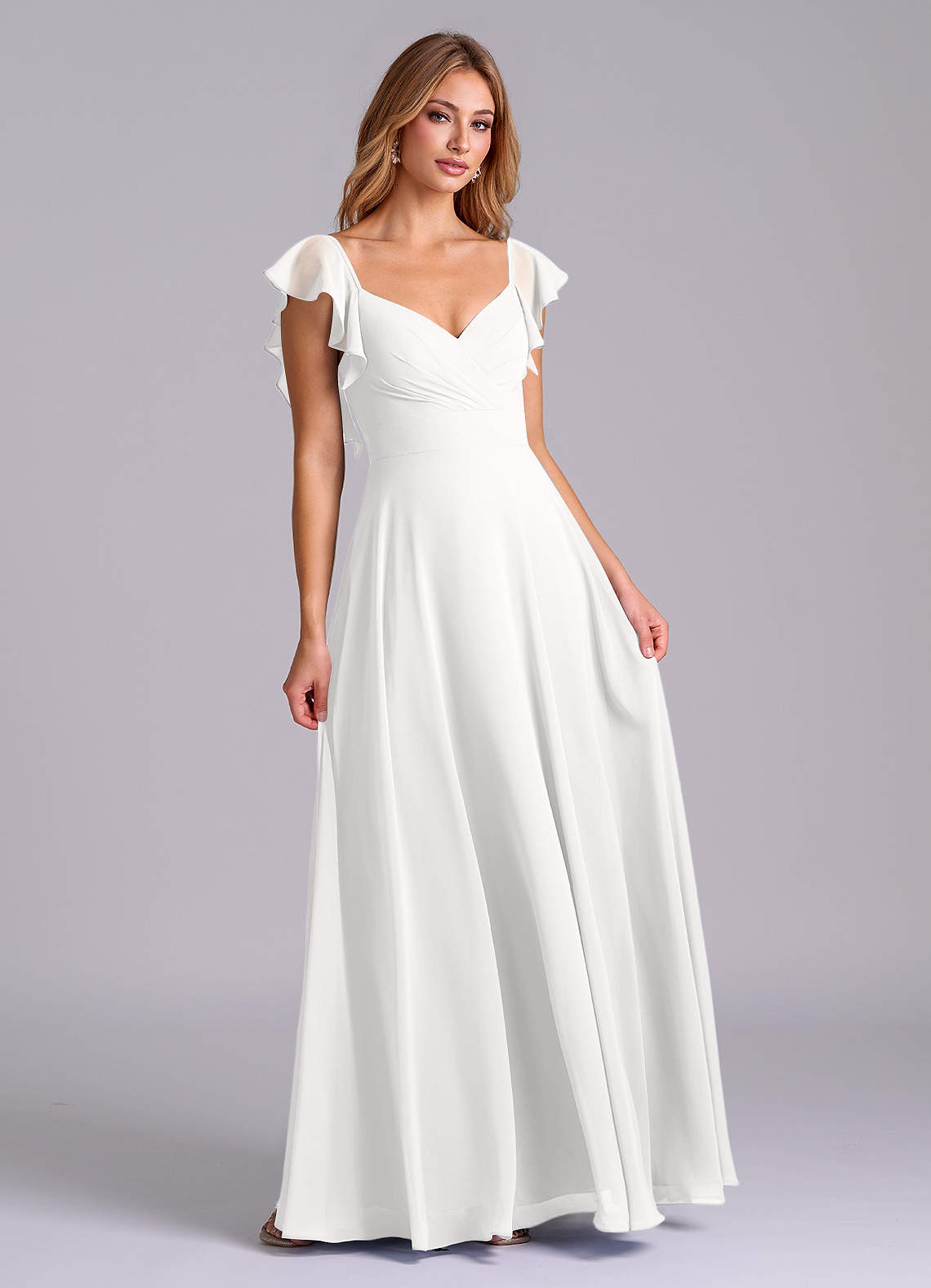 Azazie Leilani Brautjungfernkleider A-Linie Plissee Chiffon Kleid Weiß image3