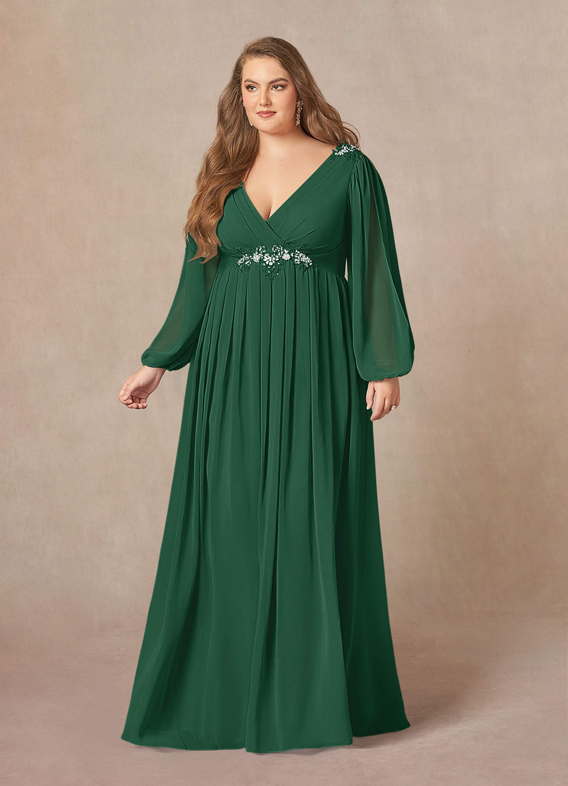 Azazie Gypsy Mother of the Bride Dresses Dark Green A-Line V-Neck Sequins Chiffon Dress image6