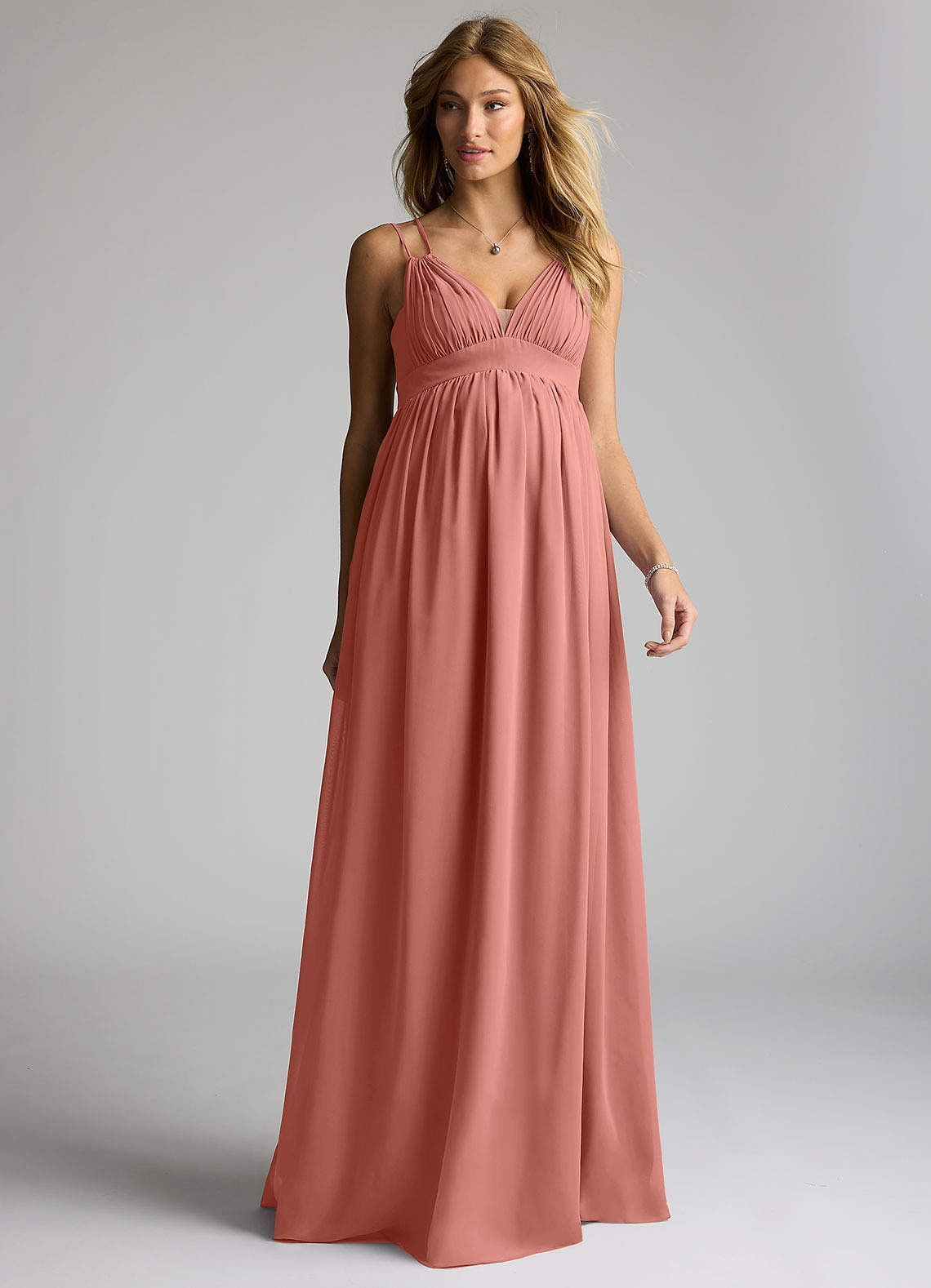 Azazie Emree Brautjungfernkleider für Schwangere A-Linie Chiffon Bodenlänge Kleid image1