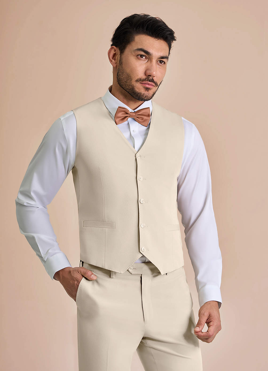 front William Tan Comfort Blend Suit Vest