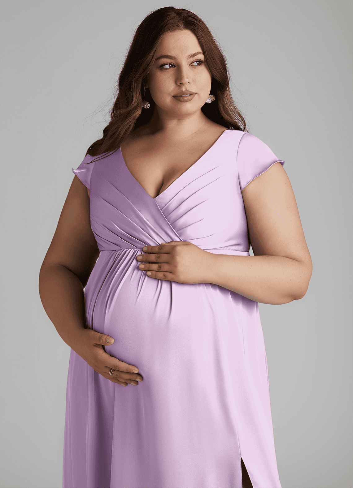 Azazie Allessia At-home Try On Dresses A-Line Pleated Stretch Satin Floor-Length Dress image12