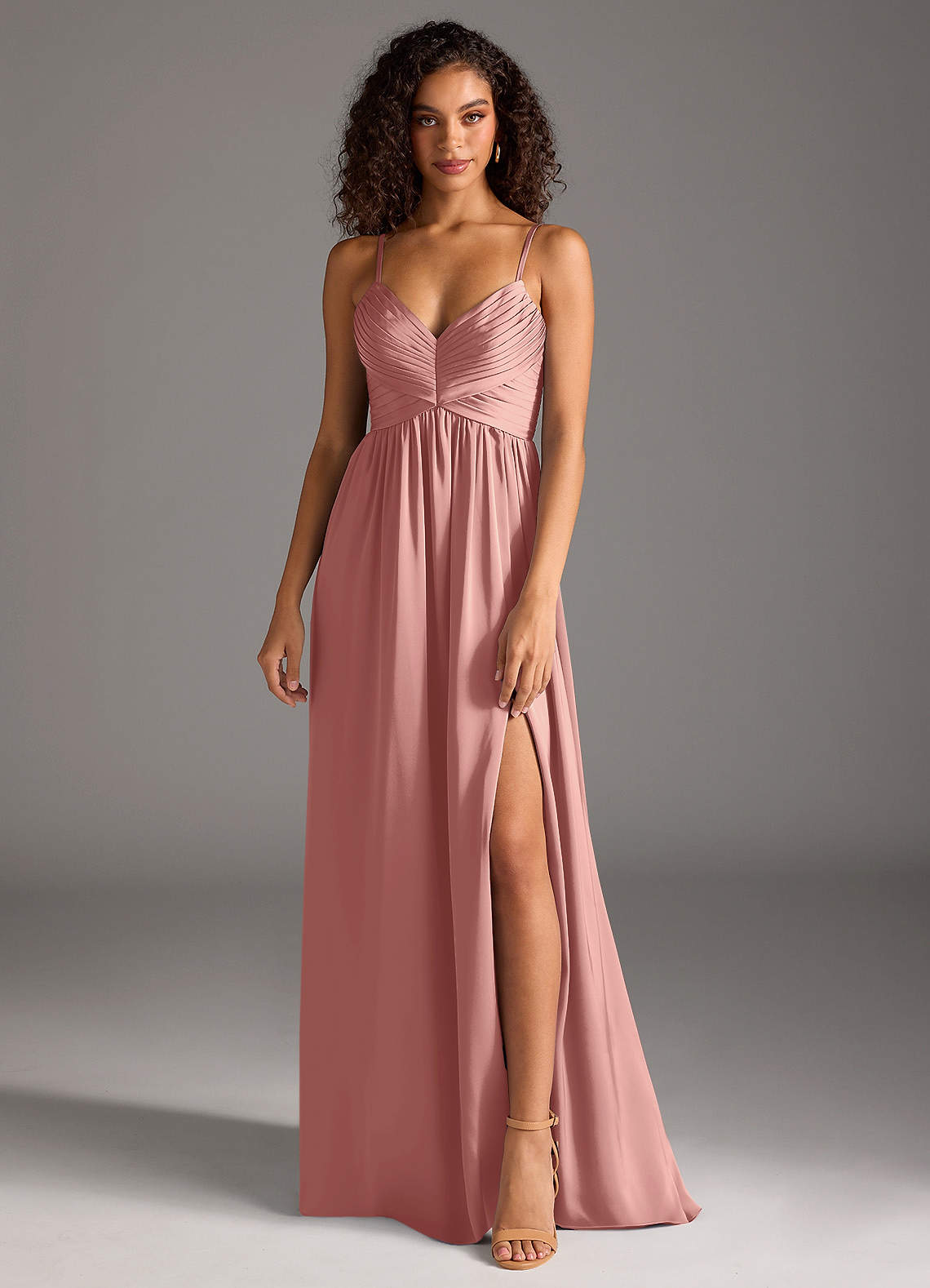 Azazie Alia Brautjungfernkleider A-Linie Plissee Stretch-Satin Kleid Rosettenrosa image1