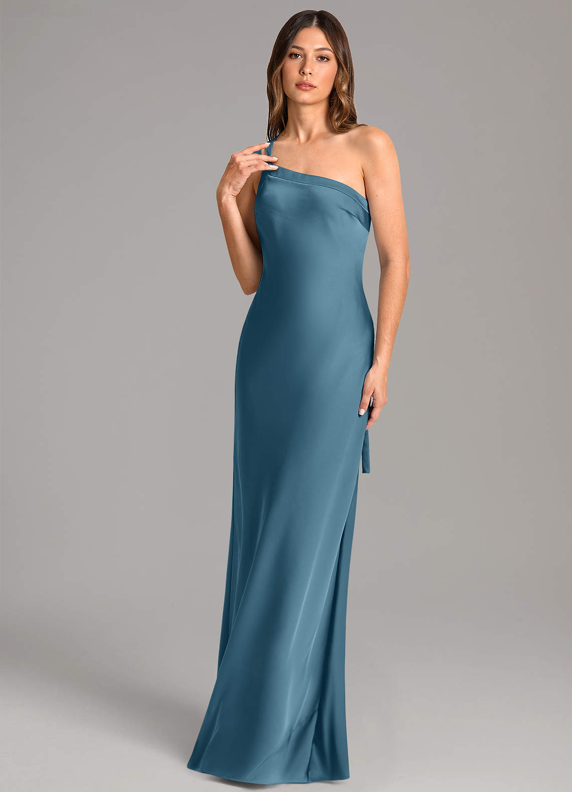 Azazie Monroe Bridesmaid Dresses Bermuda Mermaid One Shoulder Stretch Satin Dress image1
