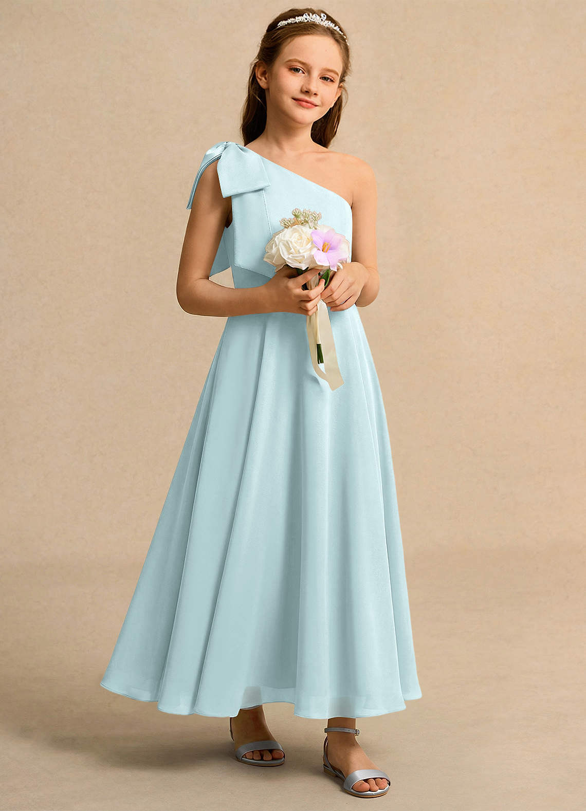 one shoulder flower girl dress Kiijoy Toddler Girls One Shoulder Flower Satin Pageant Dress Party Princess Piano Gown, Sizes 4-5