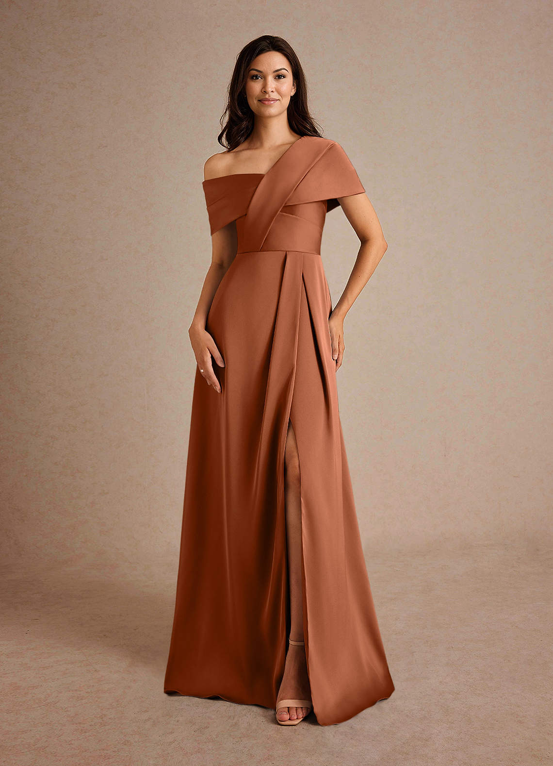 chinese dress ladies Mother of The Bride Dress Chocolate for Wedding Classic One Shoulder Ankle-Length Evening Party Dresses for Women