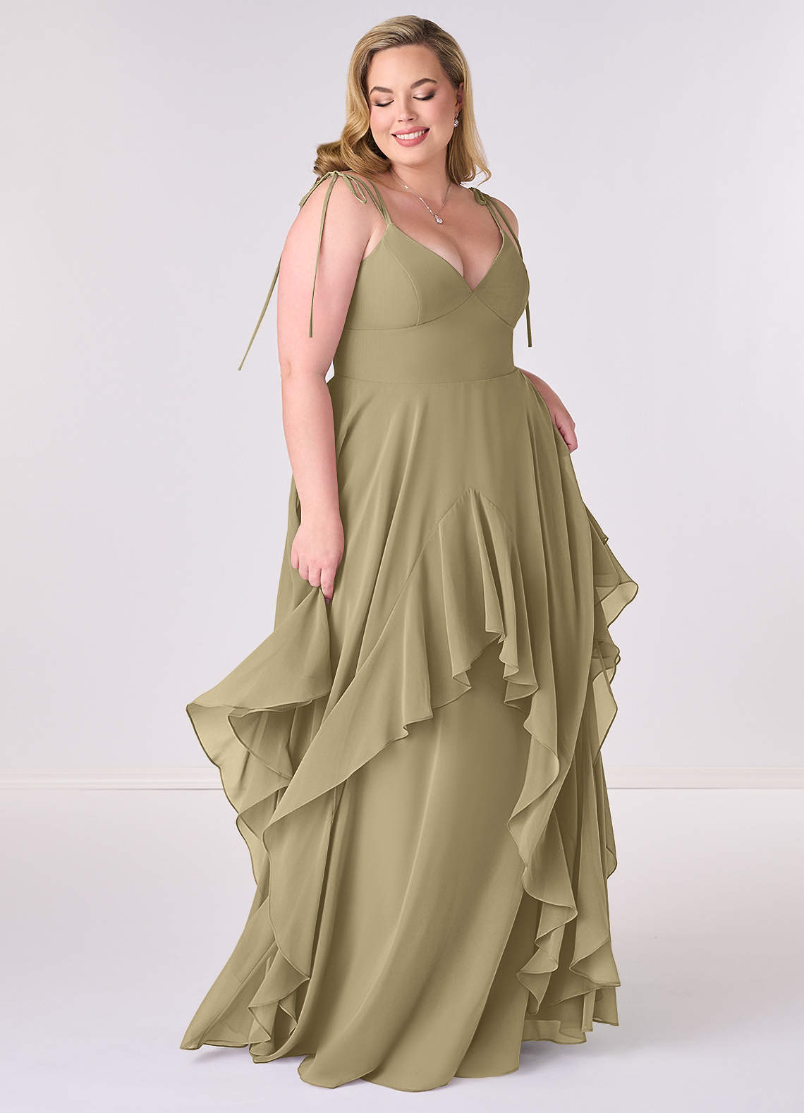 Barbie ♥ Azazie Bridesmaid Dresses Moss Green A-Line Bow Chiffon Dress image1