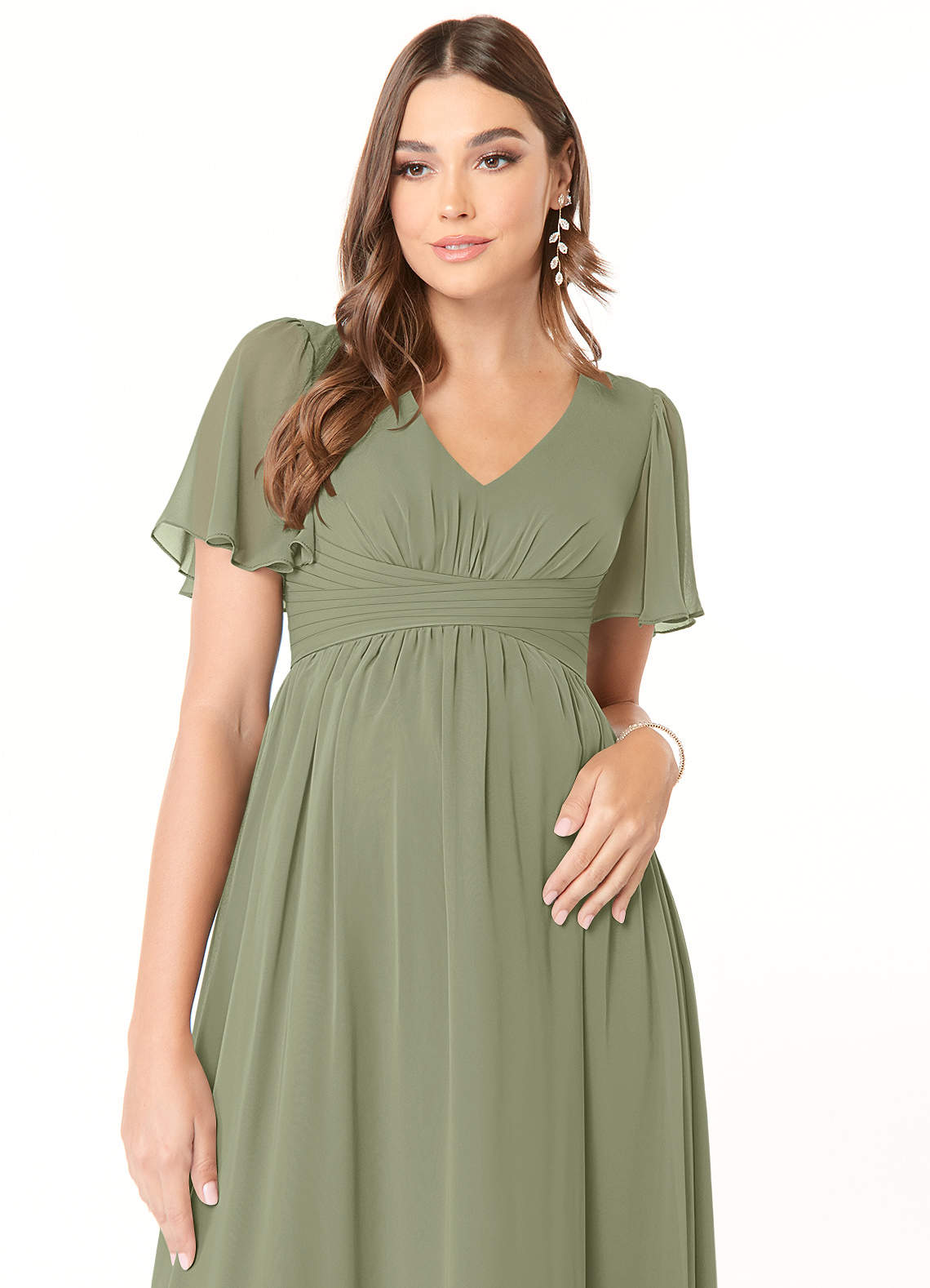 Azazie Verna Kleider zum Anprobieren zu Hause A-Linie V-Hals Gerüscht Chiffon Bodenlänge Kleid image4