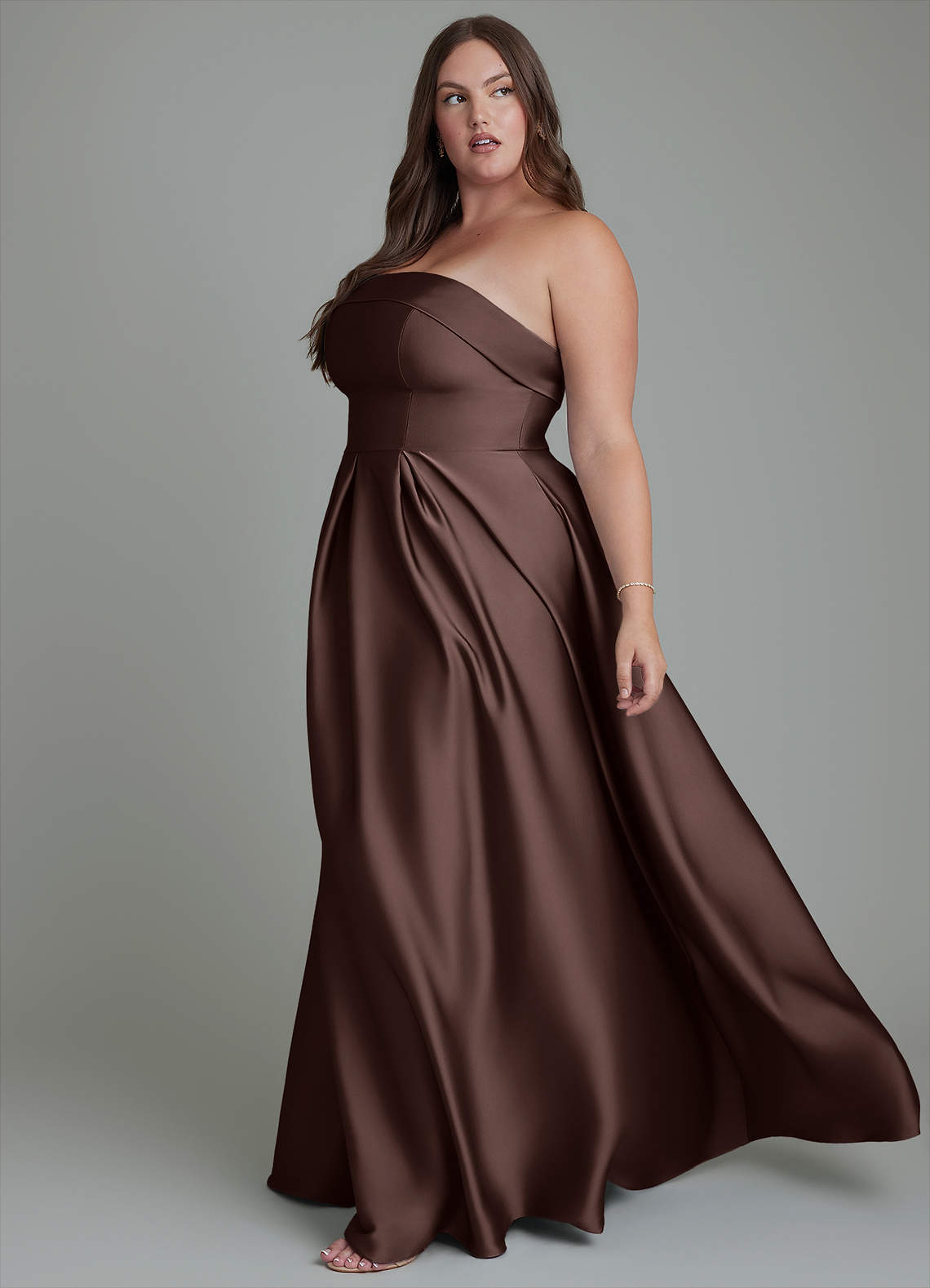 Azazie Lucienne Bridesmaid Dresses Ganache A-Line Strapless Stretch Satin Convertible Dress image11
