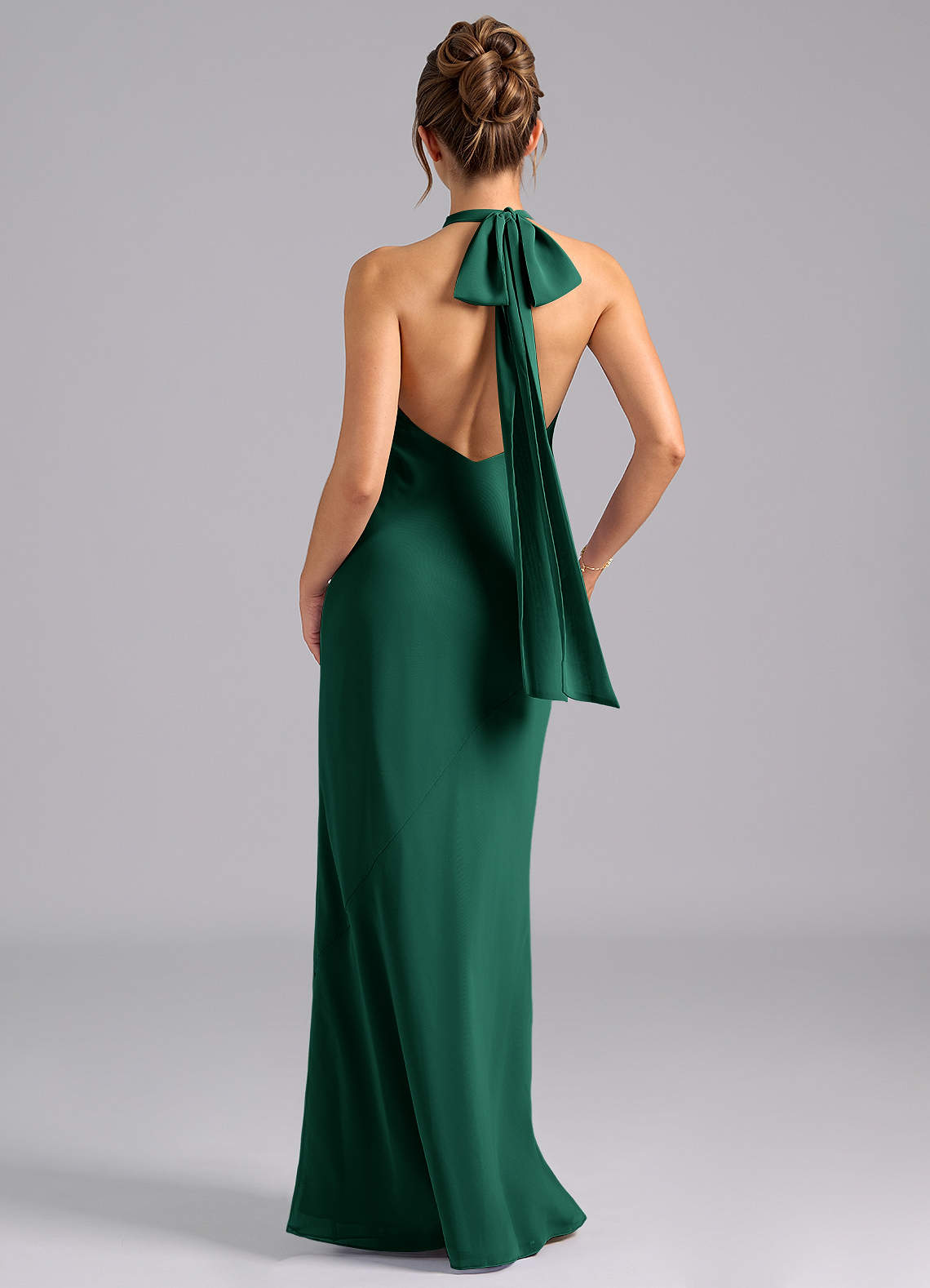 Azazie Velli Vestidos de damas de honor Vestido de Esmeralda de Gasa de Corte Sirena con Cuello Alto image1