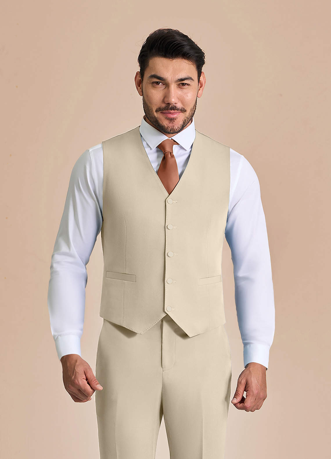 front James Tan Structured Stretch Suit Vest
