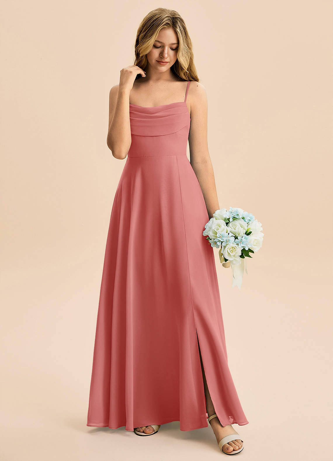 Azazie Bear Junior Agave A-Line Pleated Chiffon Dress image2