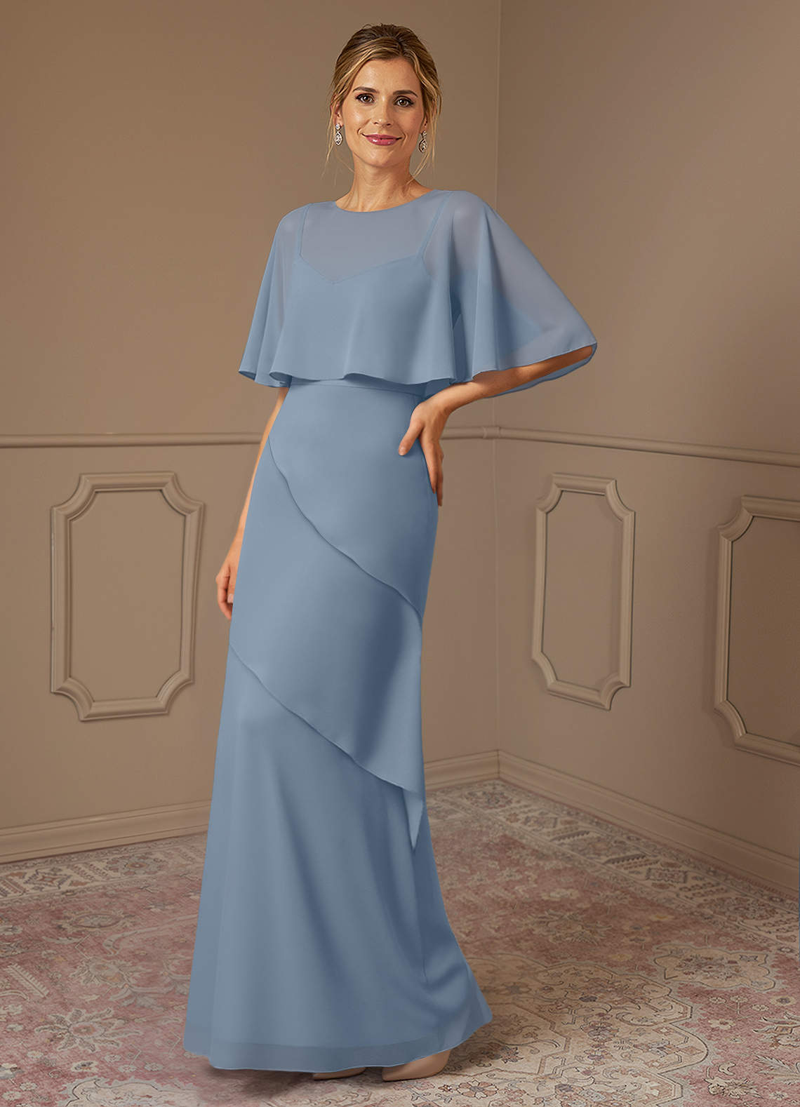 Azazie Bowie vestidos de madre de la novia Vestido de Azul Polvoriento de Gasa de Corte En A image1