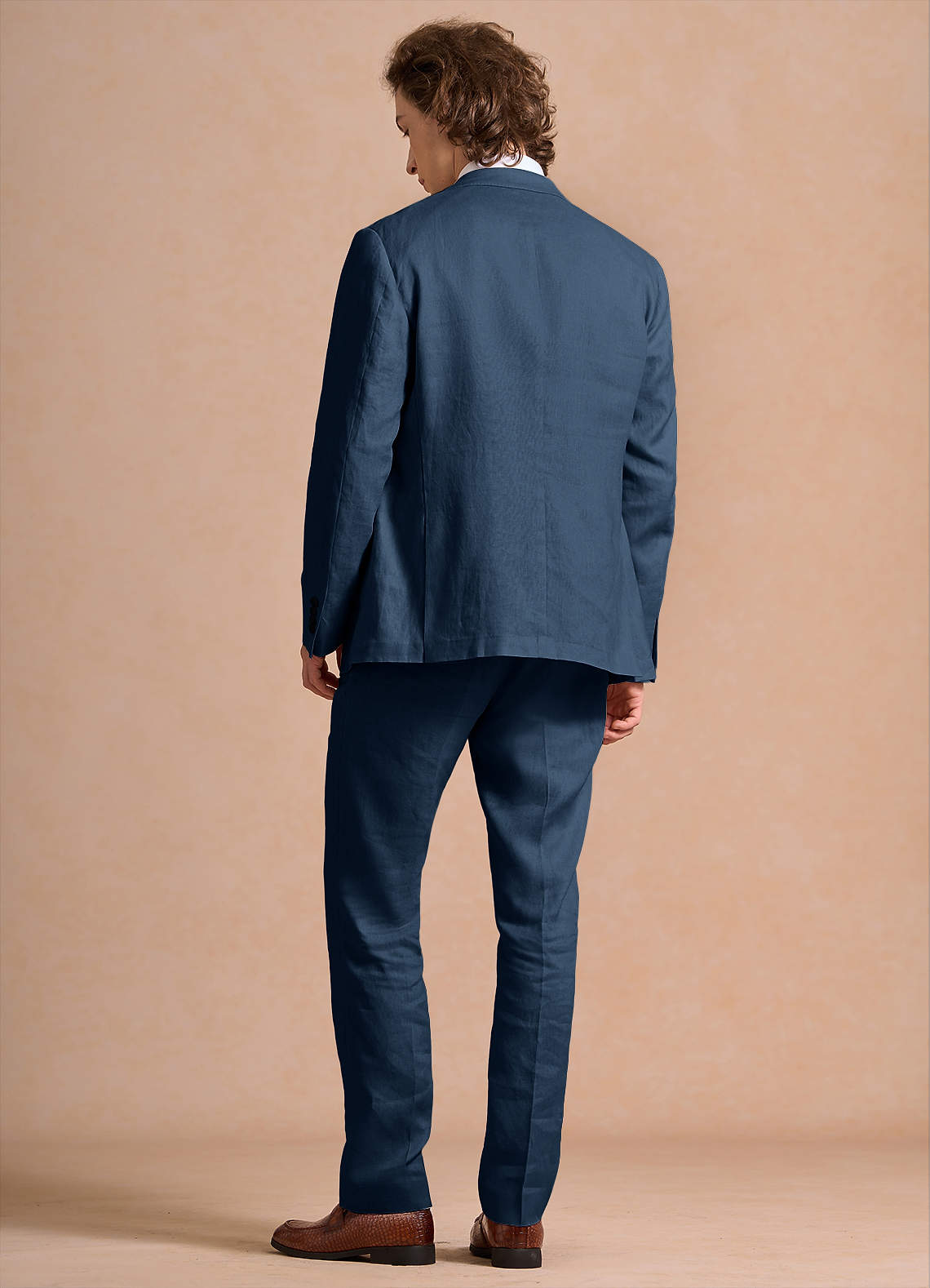 front Harrison 다크 네이비 100% 린넨 쓰리피스 정장