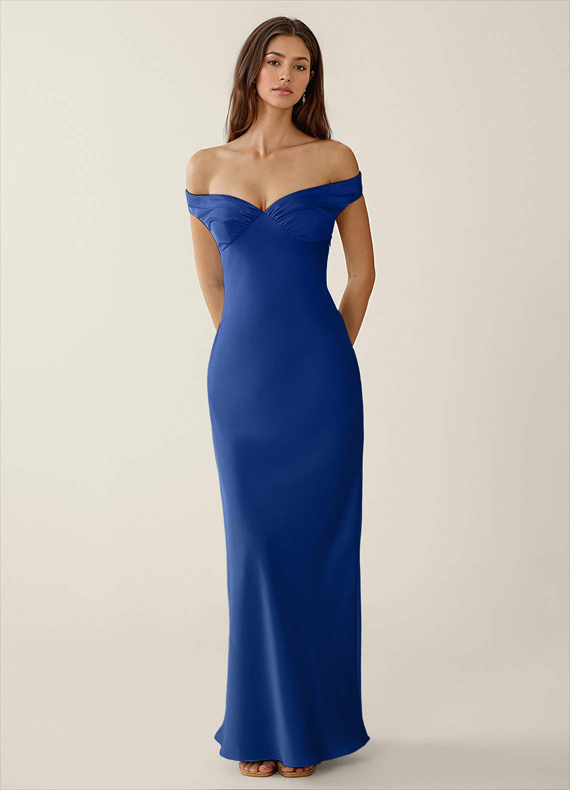 royal blue maxi evening dress Royal Blue Strapless Tight Long Dress With Gathering At The Sides main image 0