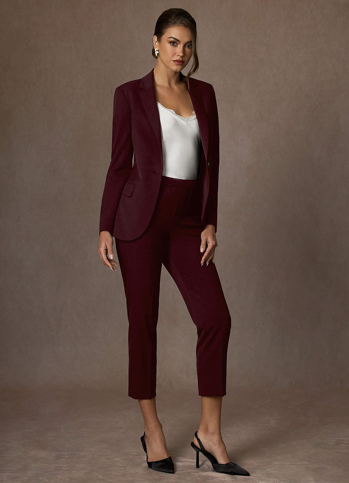 front Kennedy Cabernet Structured Stretch Dress Pants