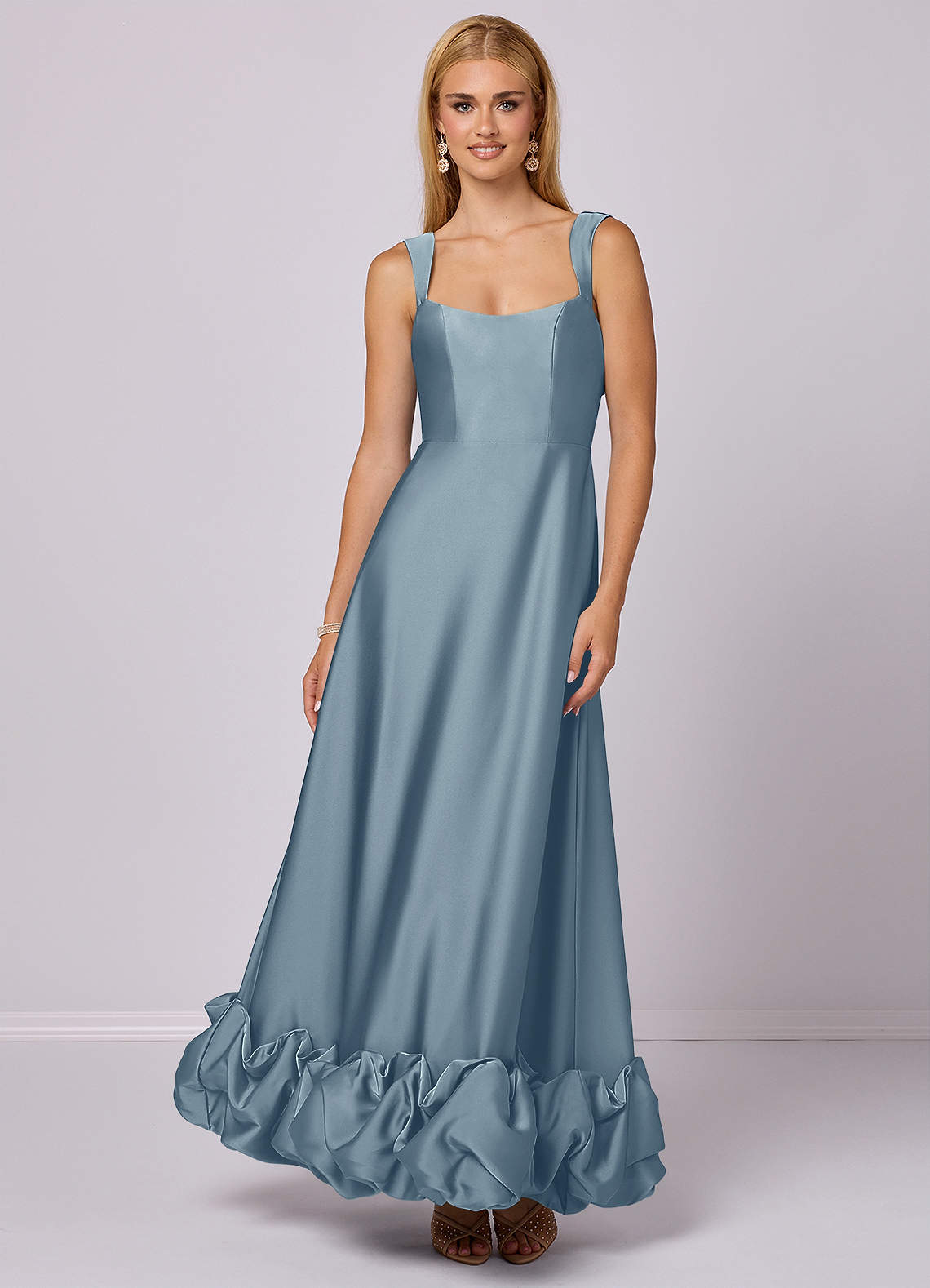 Barbie ♥ Azazie Bridesmaid Dresses A-Line Stretch Satin Ankle-Length Dress with Pockets image1