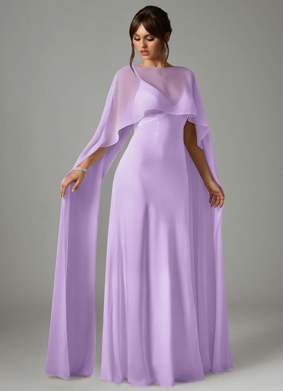 Azazie Stefania Robes de demoiselle d'honneur Robe Trapèze en Satin extensible Lilas image2