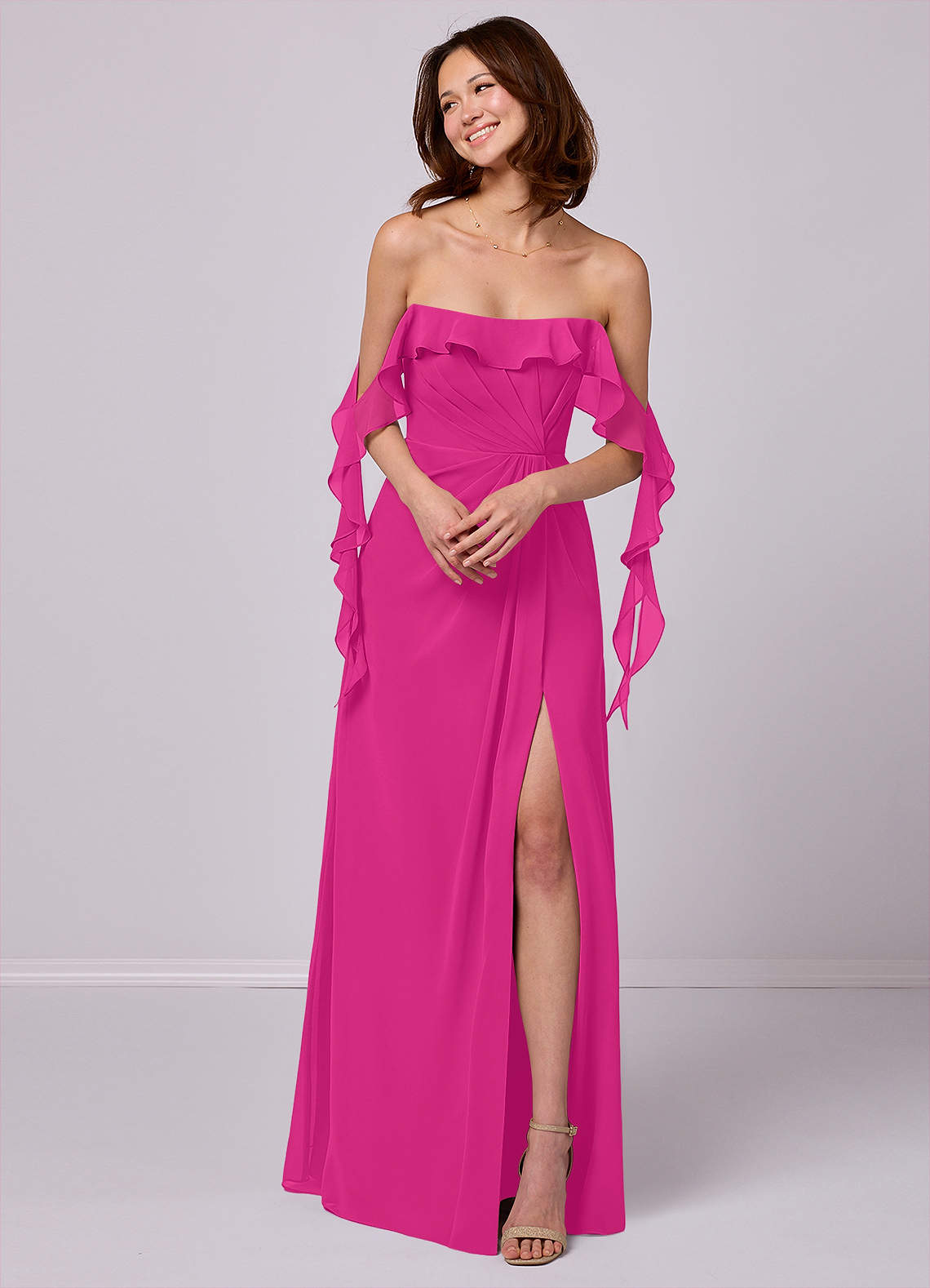 Barbie ♥ Azazie Bridesmaid Dresses A-Line Off the Shoulder Chiffon Floor-Length Dress image3